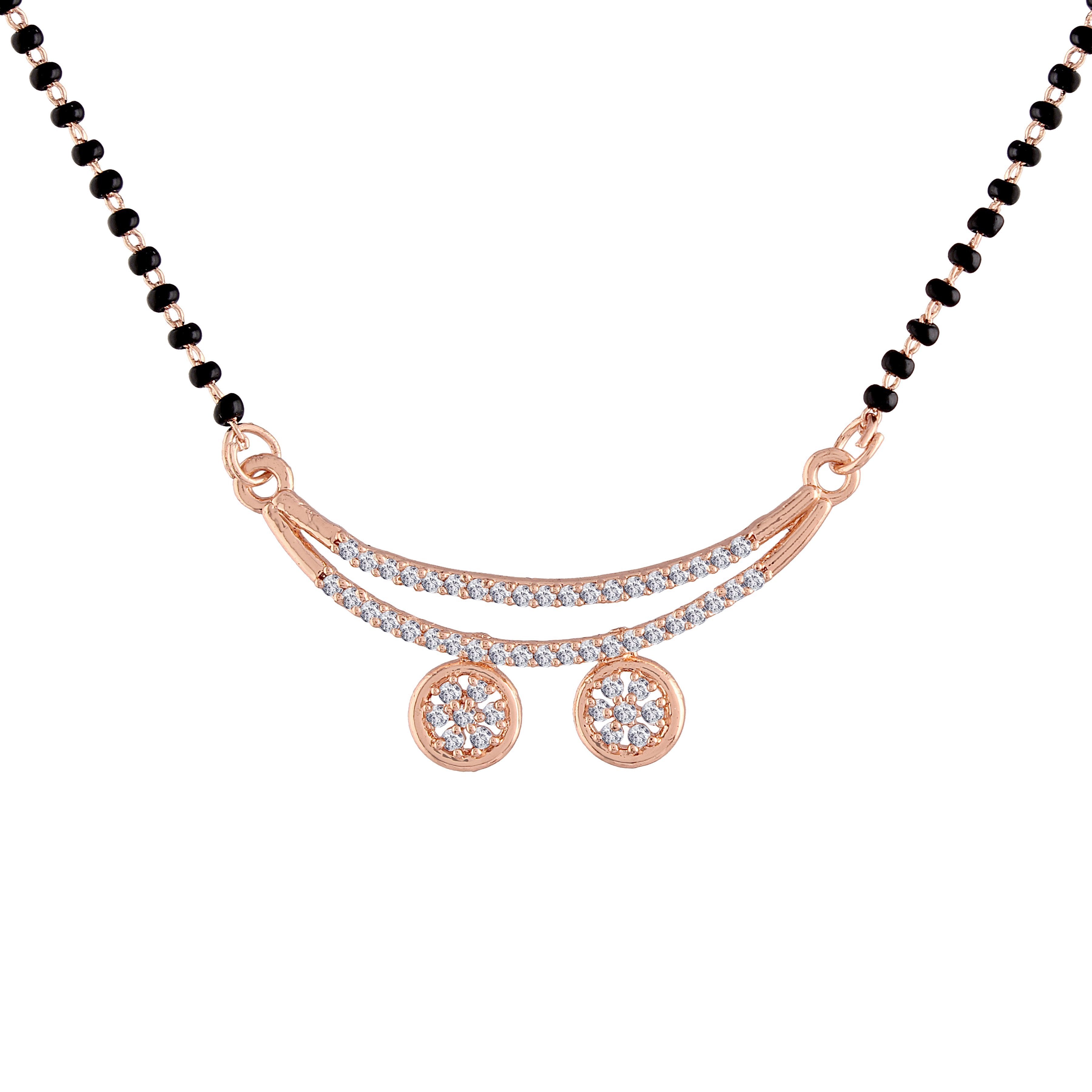 Women's 18k Rose Gold Plated Pendant with Black Bead Chain Mangalsutra