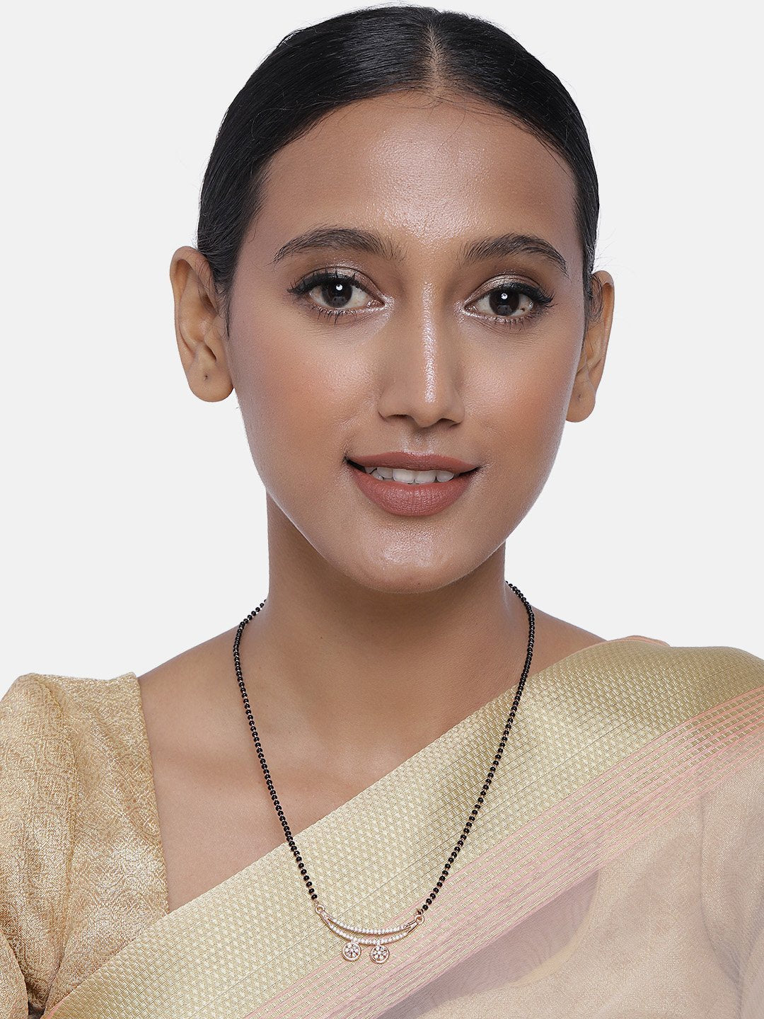 Women's 18k Rose Gold Plated Pendant with Black Bead Chain Mangalsutra