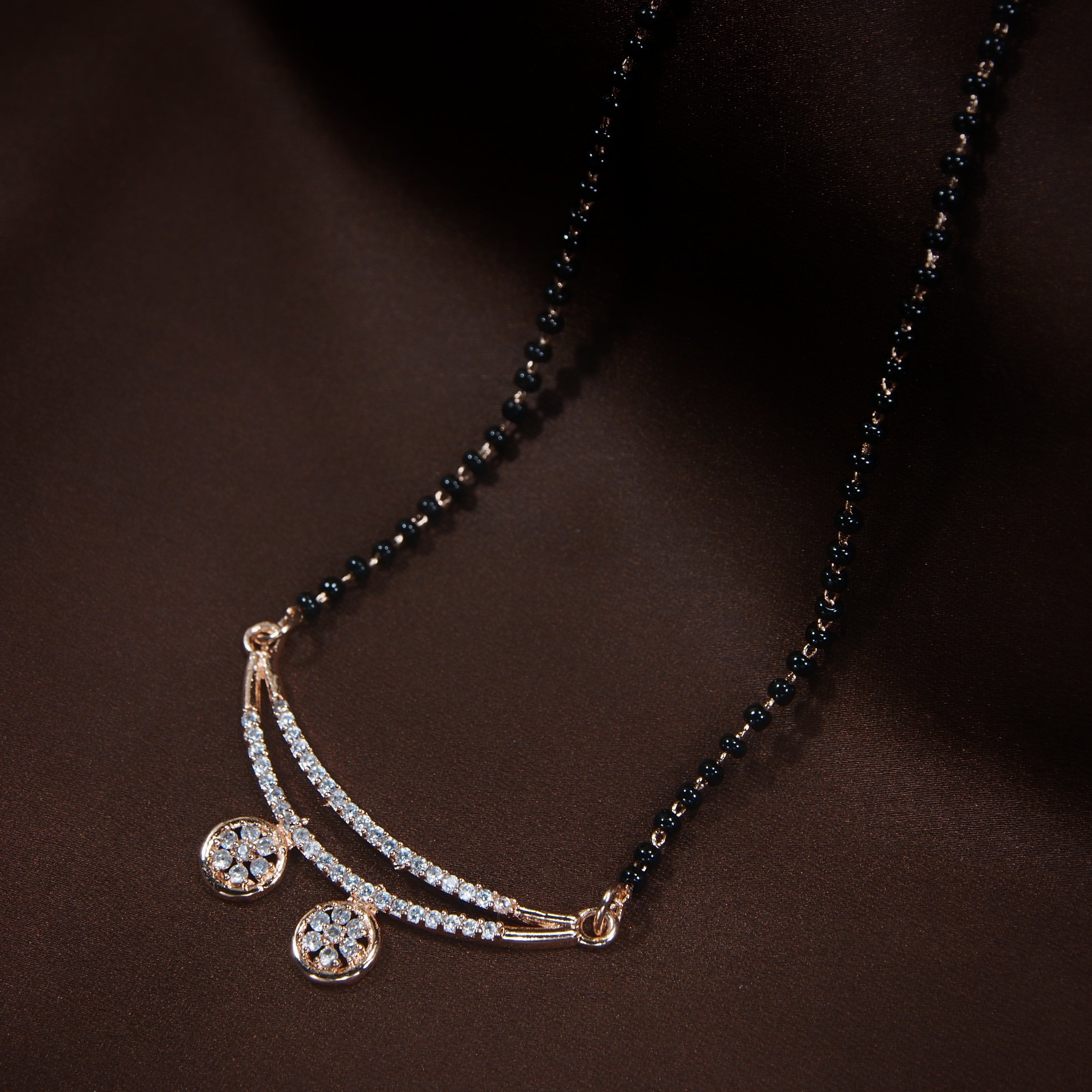 Women's 18k Rose Gold Plated Pendant with Black Bead Chain Mangalsutra