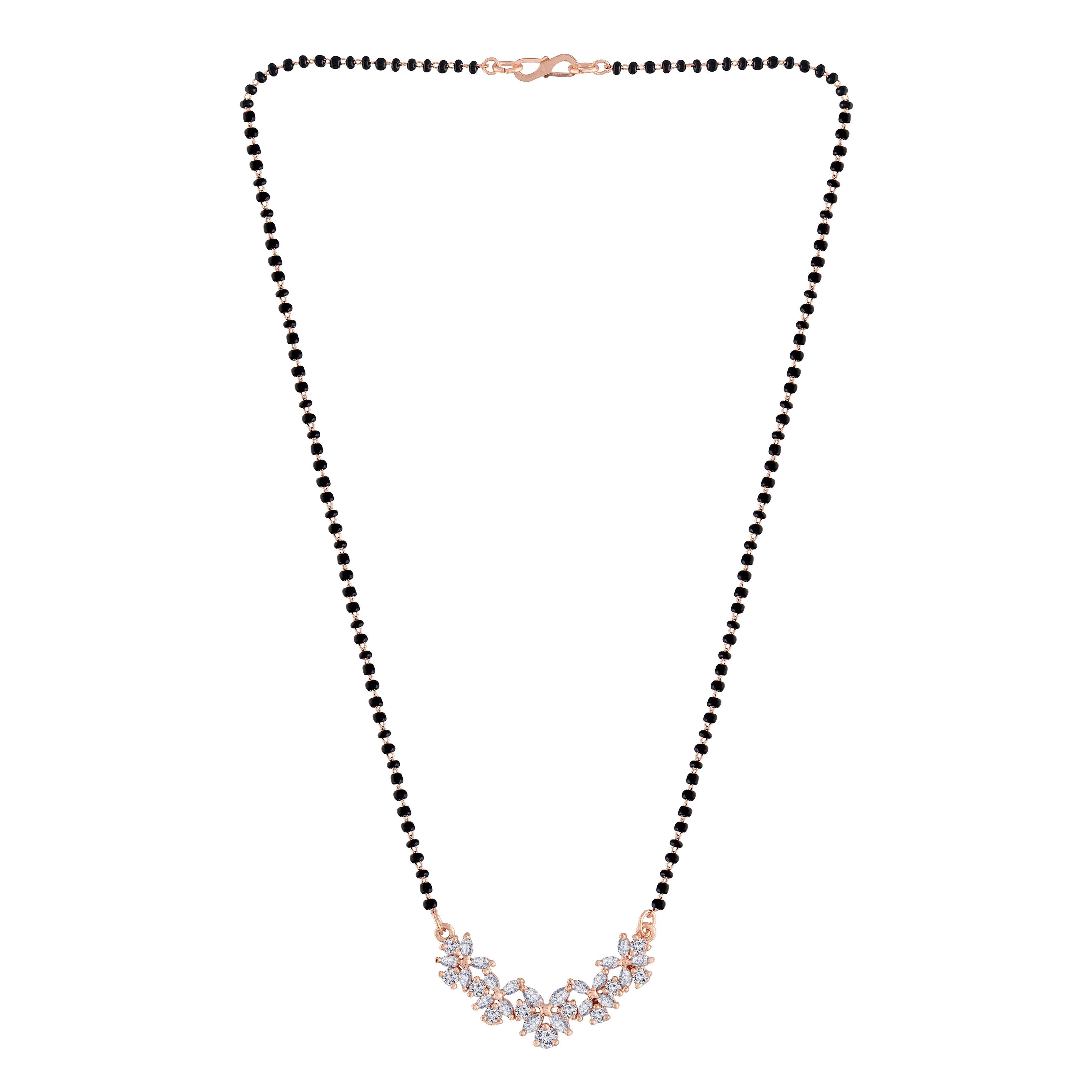 Women's 18k Rose Gold Plated Pendant with Black Bead Chain Mangalsutra