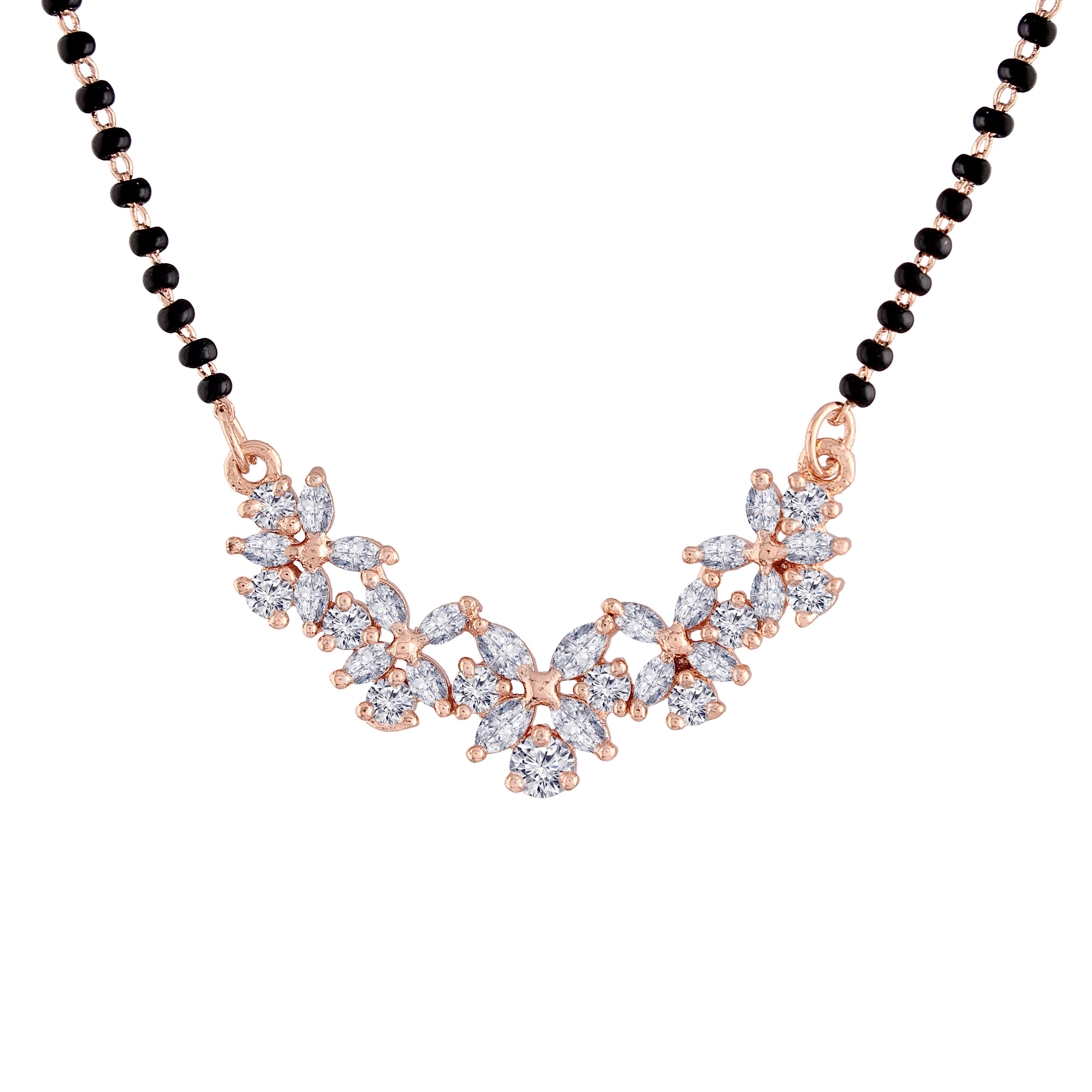 Women's 18k Rose Gold Plated Pendant with Black Bead Chain Mangalsutra