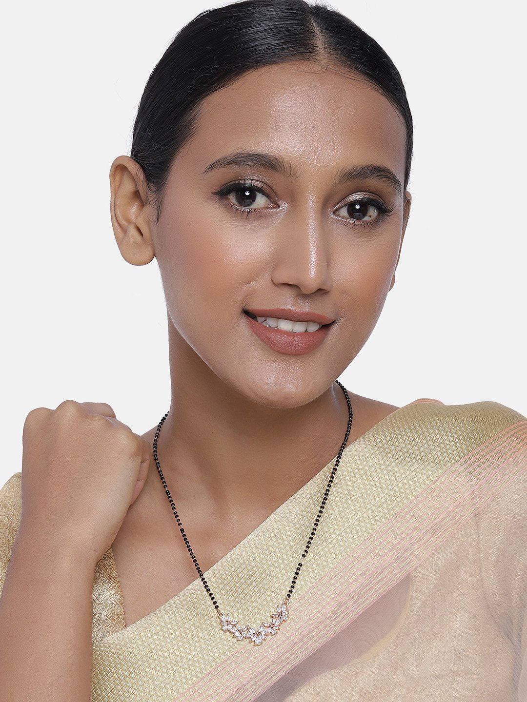 Women's 18k Rose Gold Plated Pendant with Black Bead Chain Mangalsutra
