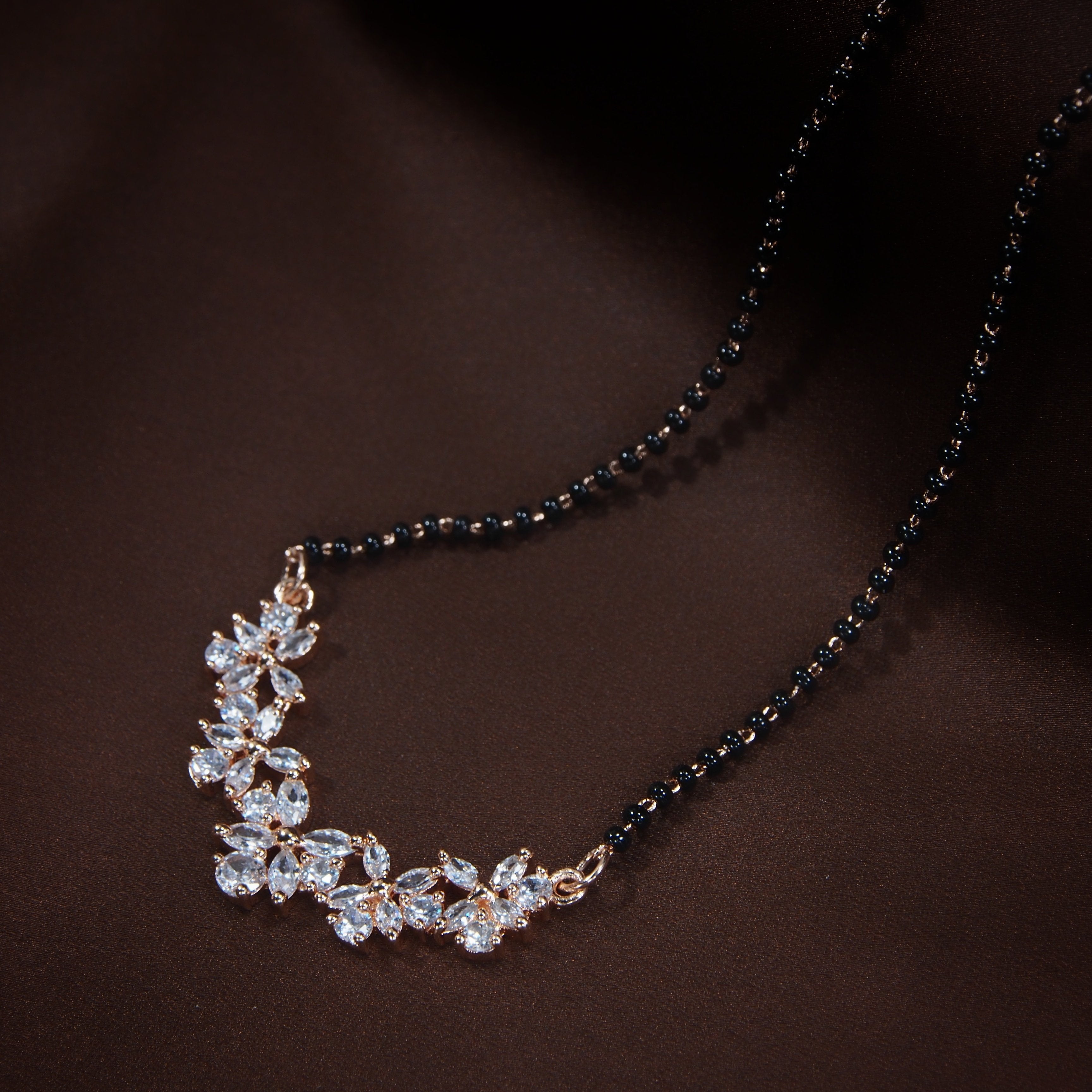 Women's 18k Rose Gold Plated Pendant with Black Bead Chain Mangalsutra