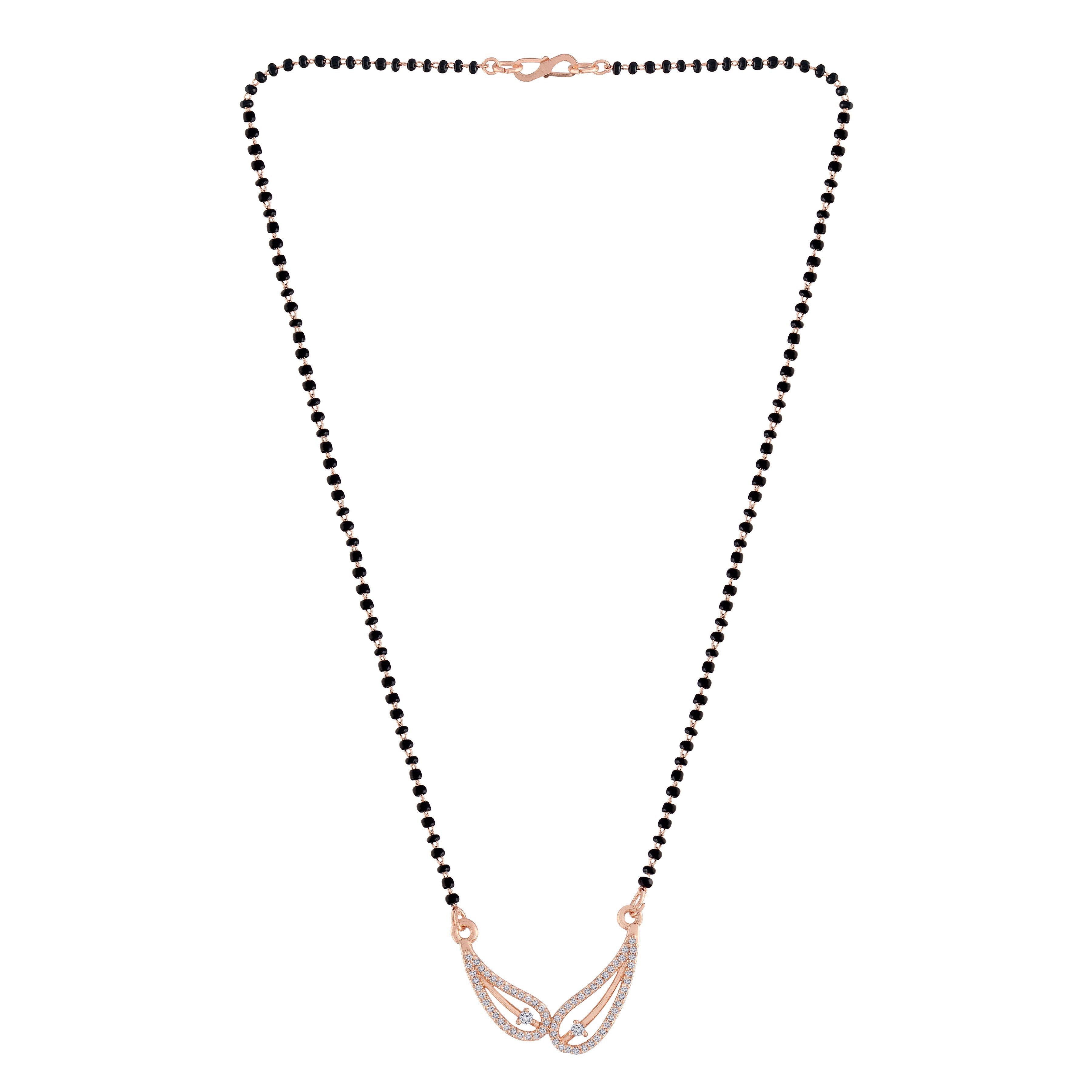 Women's 18k Rose Gold Plated Pendant with Black Bead Chain Mangalsutra