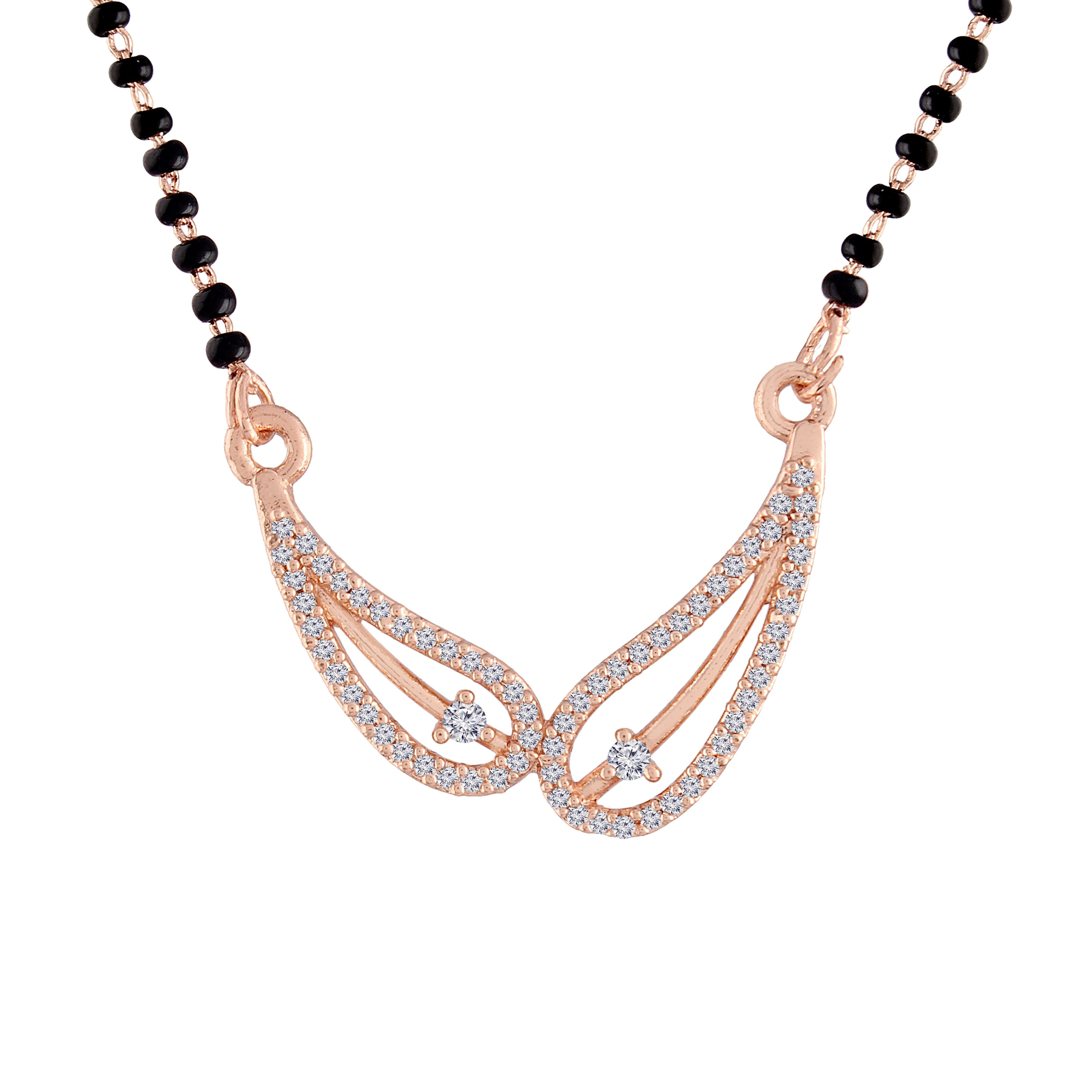 Women's 18k Rose Gold Plated Pendant with Black Bead Chain Mangalsutra