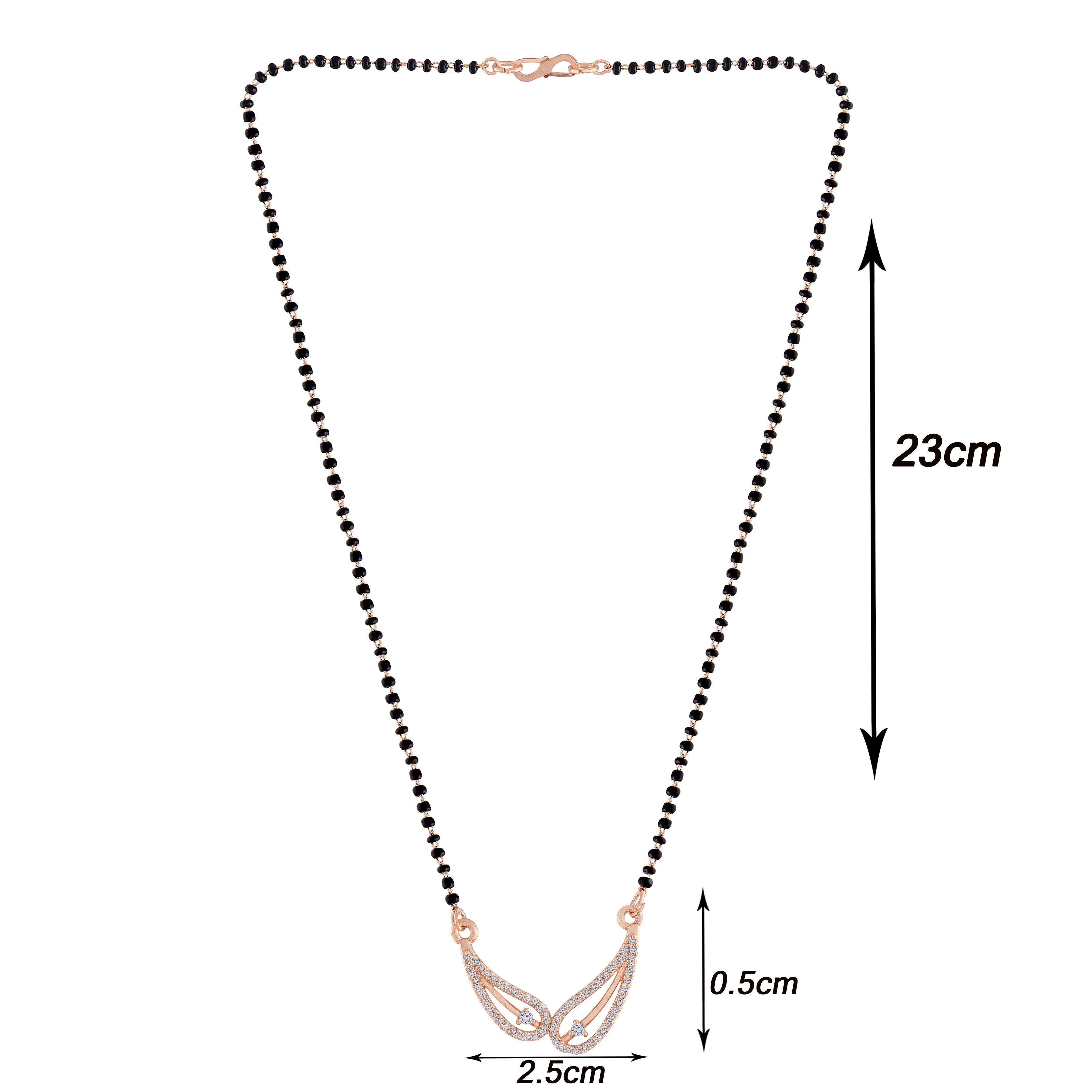 Women's 18k Rose Gold Plated Pendant with Black Bead Chain Mangalsutra