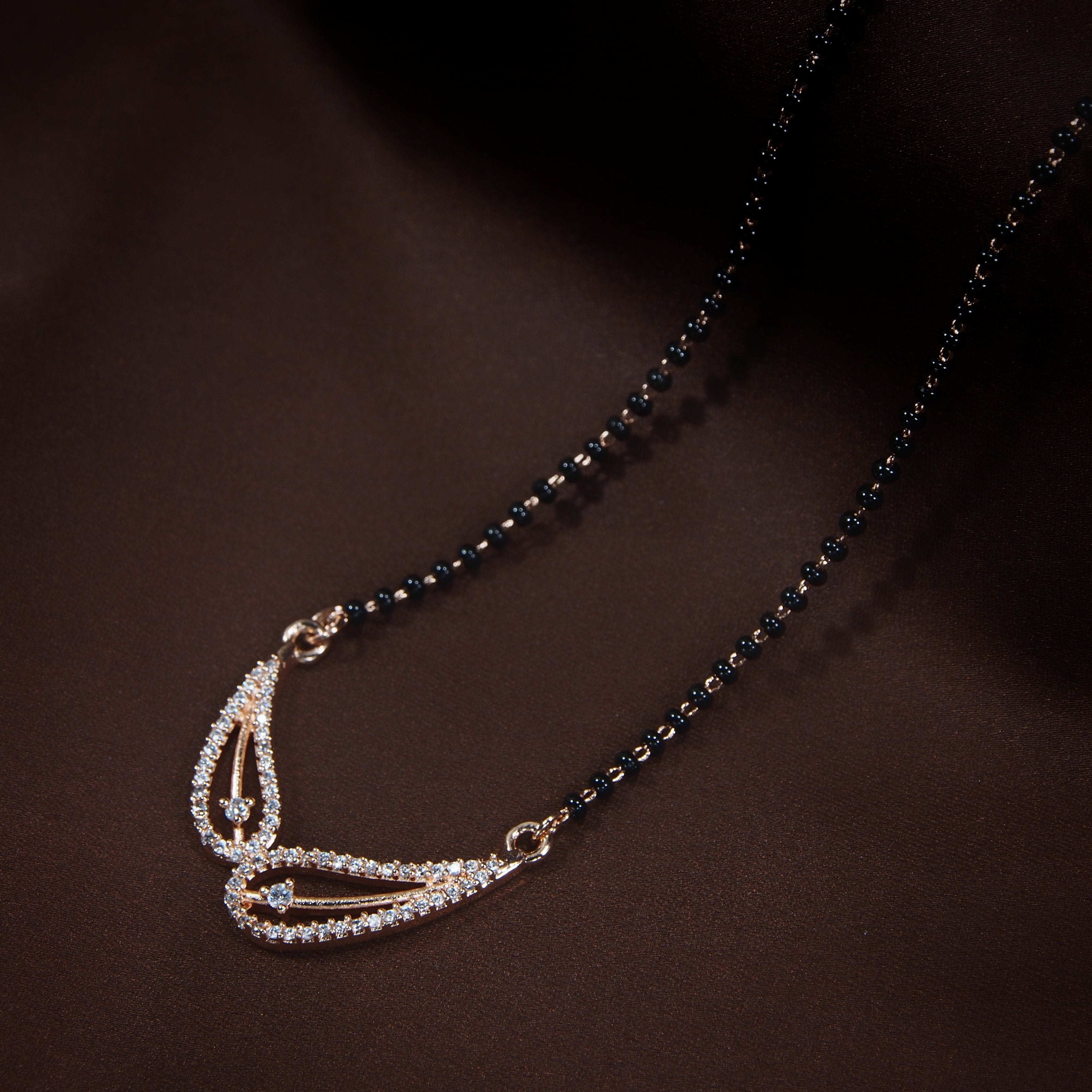 Women's 18k Rose Gold Plated Pendant with Black Bead Chain Mangalsutra