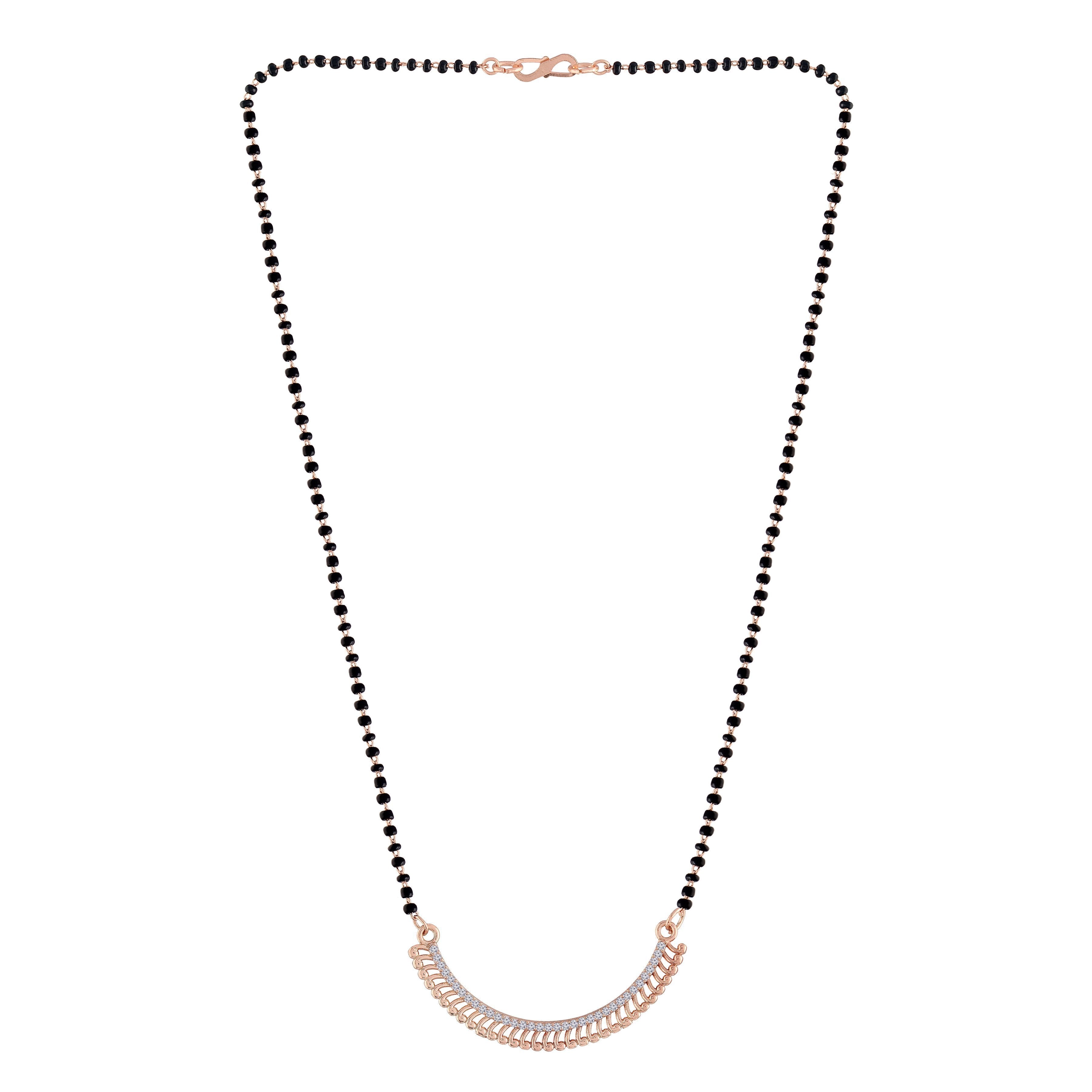 Women's 18k Rose Gold Plated Pendant with Black Bead Chain Mangalsutra