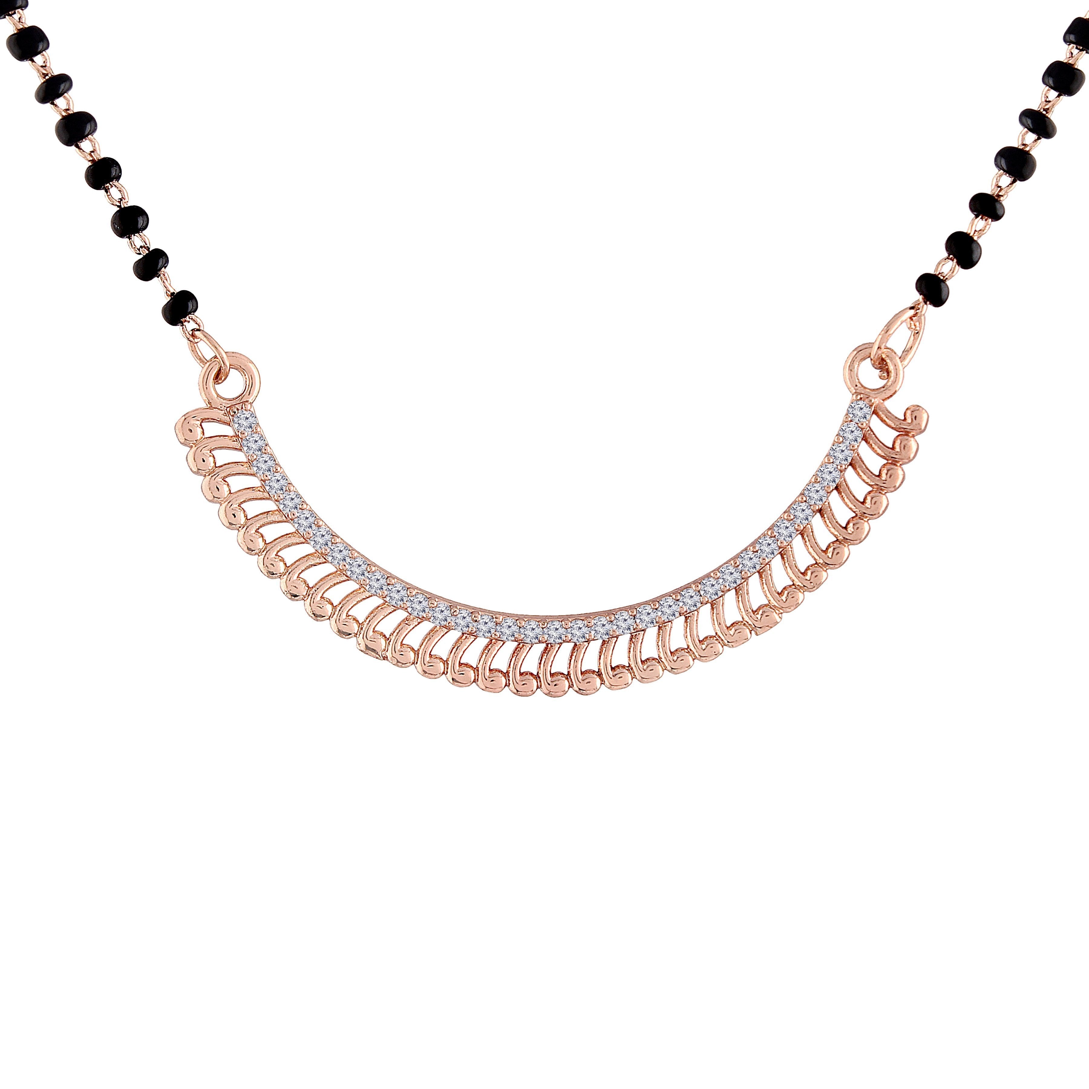 Women's 18k Rose Gold Plated Pendant with Black Bead Chain Mangalsutra