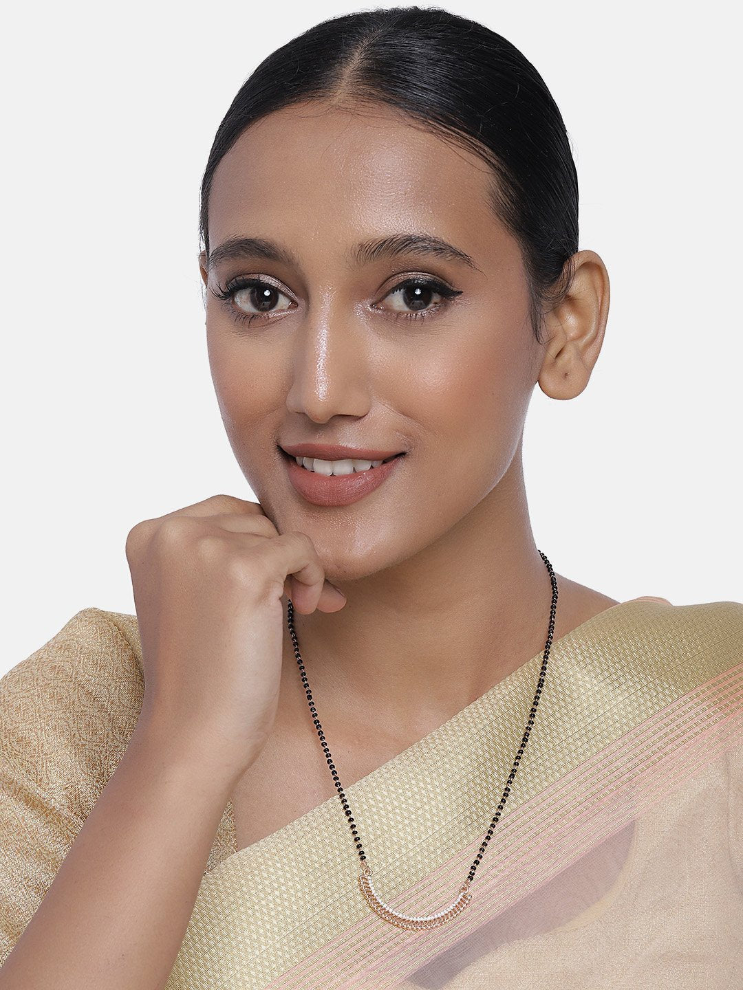 Women's 18k Rose Gold Plated Pendant with Black Bead Chain Mangalsutra