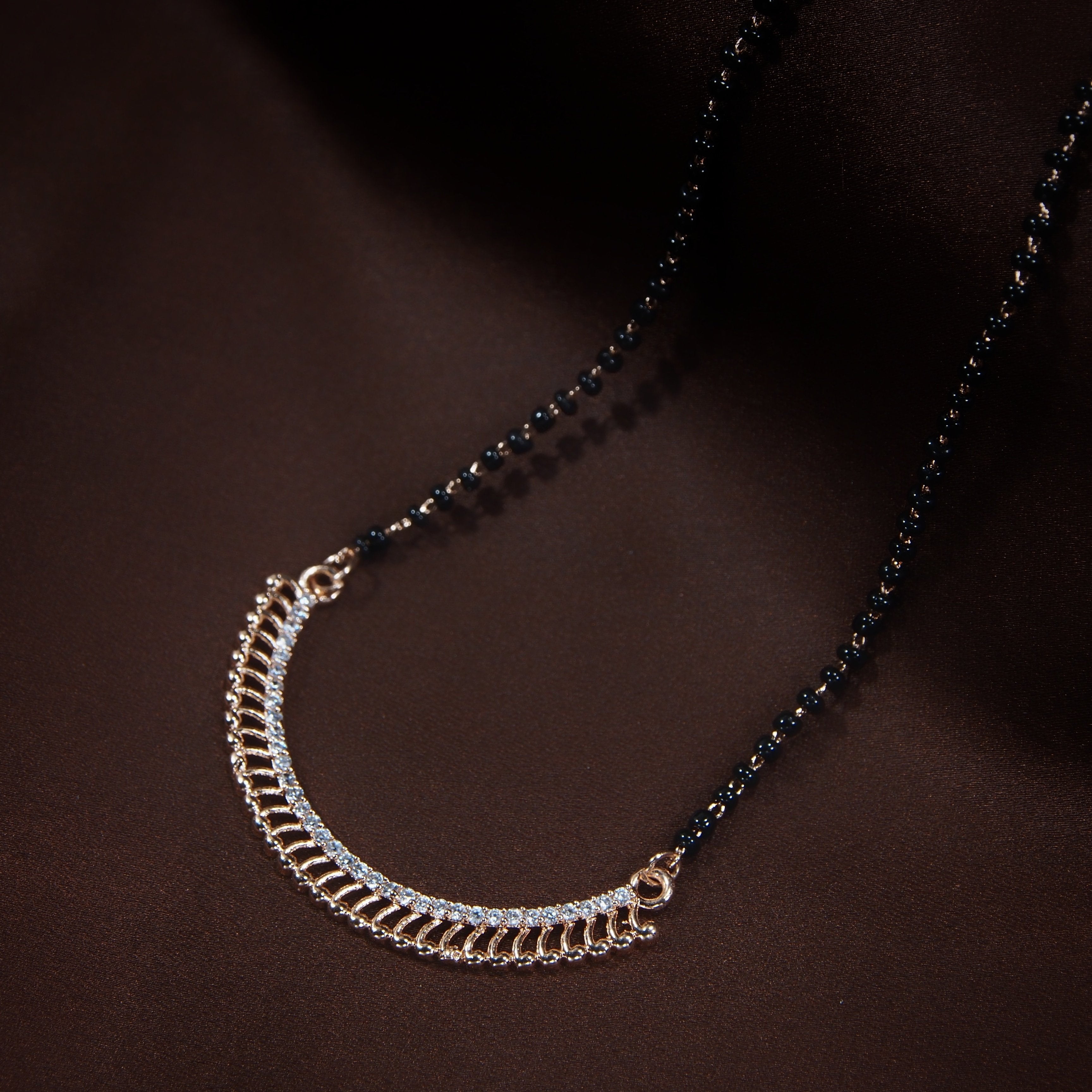 Women's 18k Rose Gold Plated Pendant with Black Bead Chain Mangalsutra