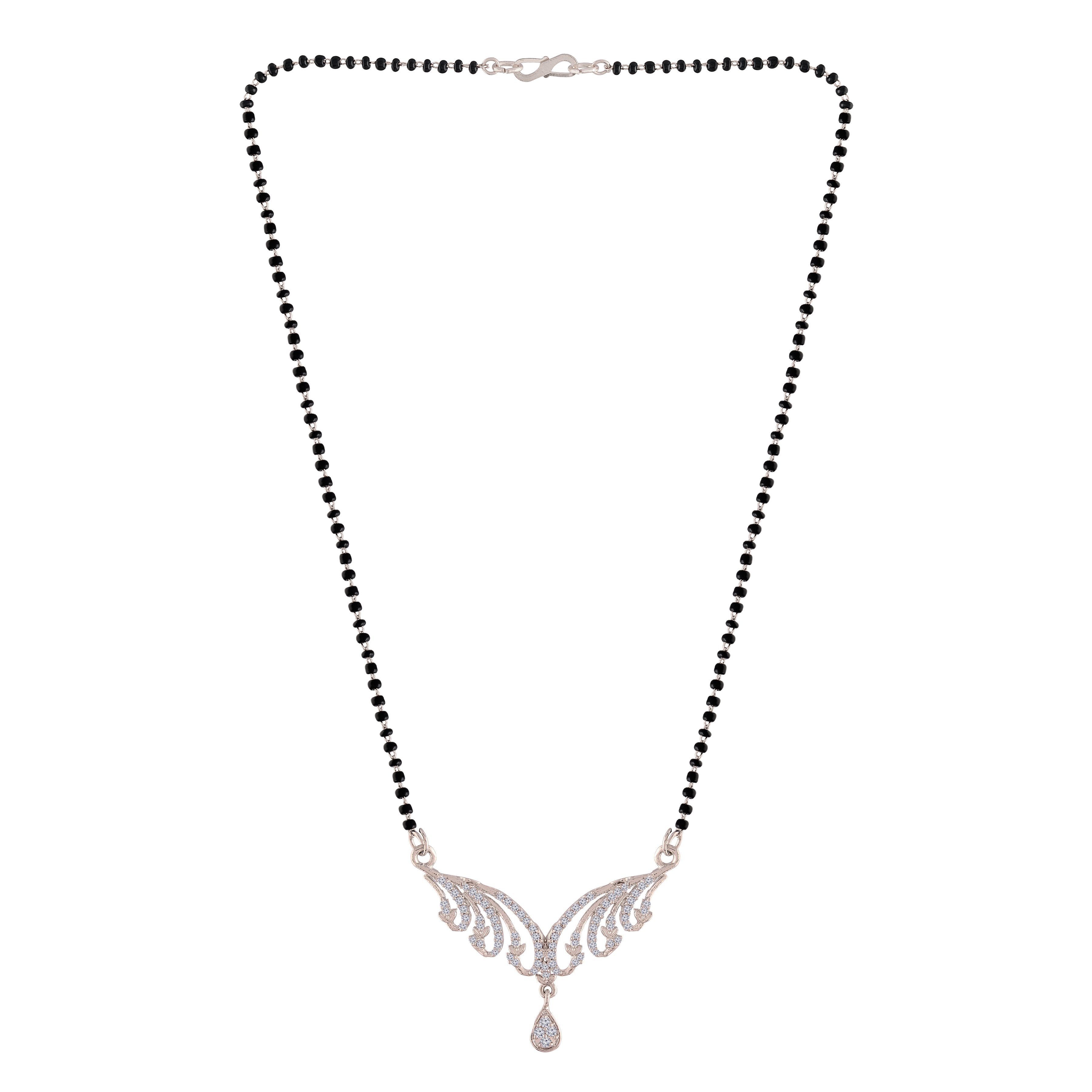 Women's 18k Rhodium Plated Pendant with Black Bead Chain Mangalsutra