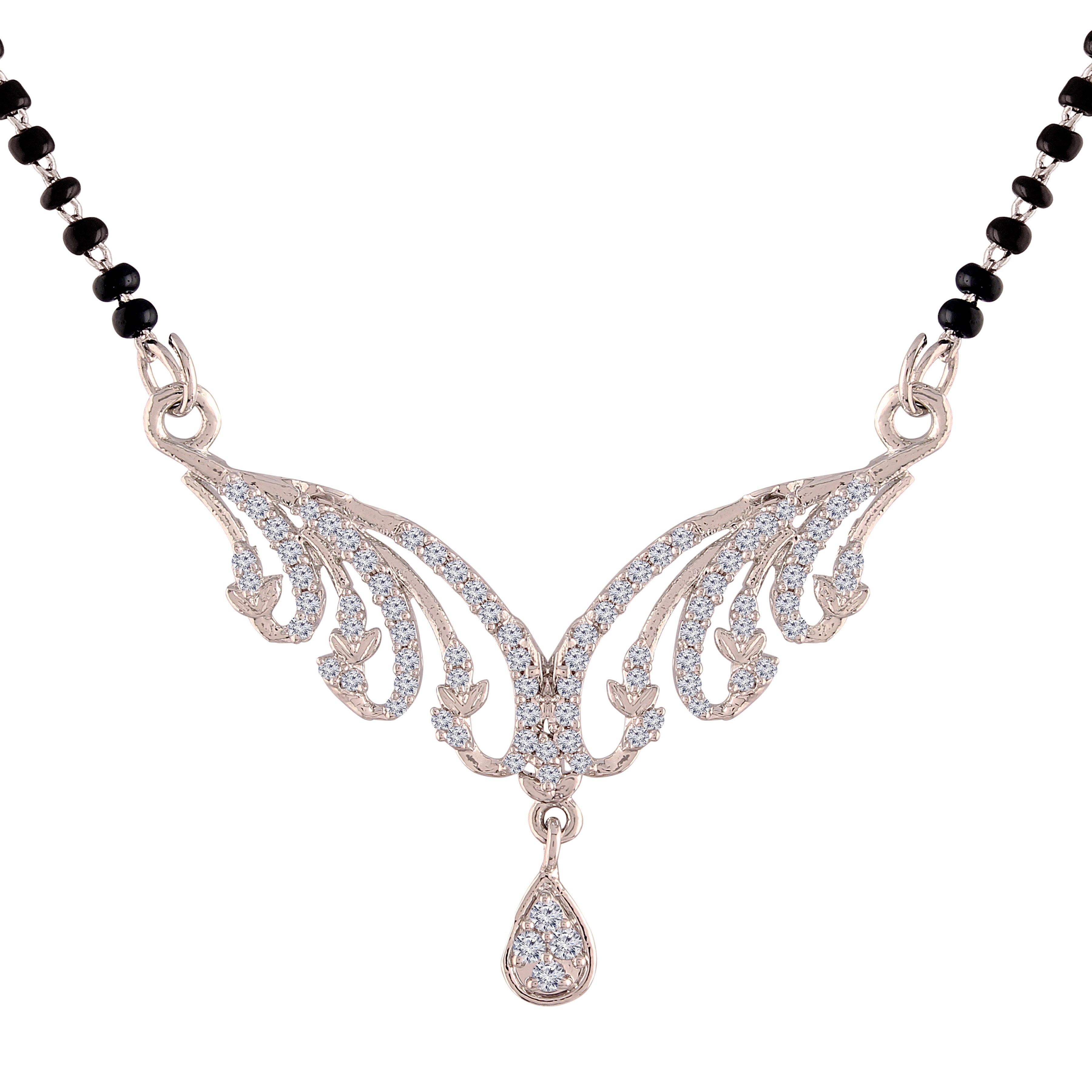 Women's 18k Rhodium Plated Pendant with Black Bead Chain Mangalsutra