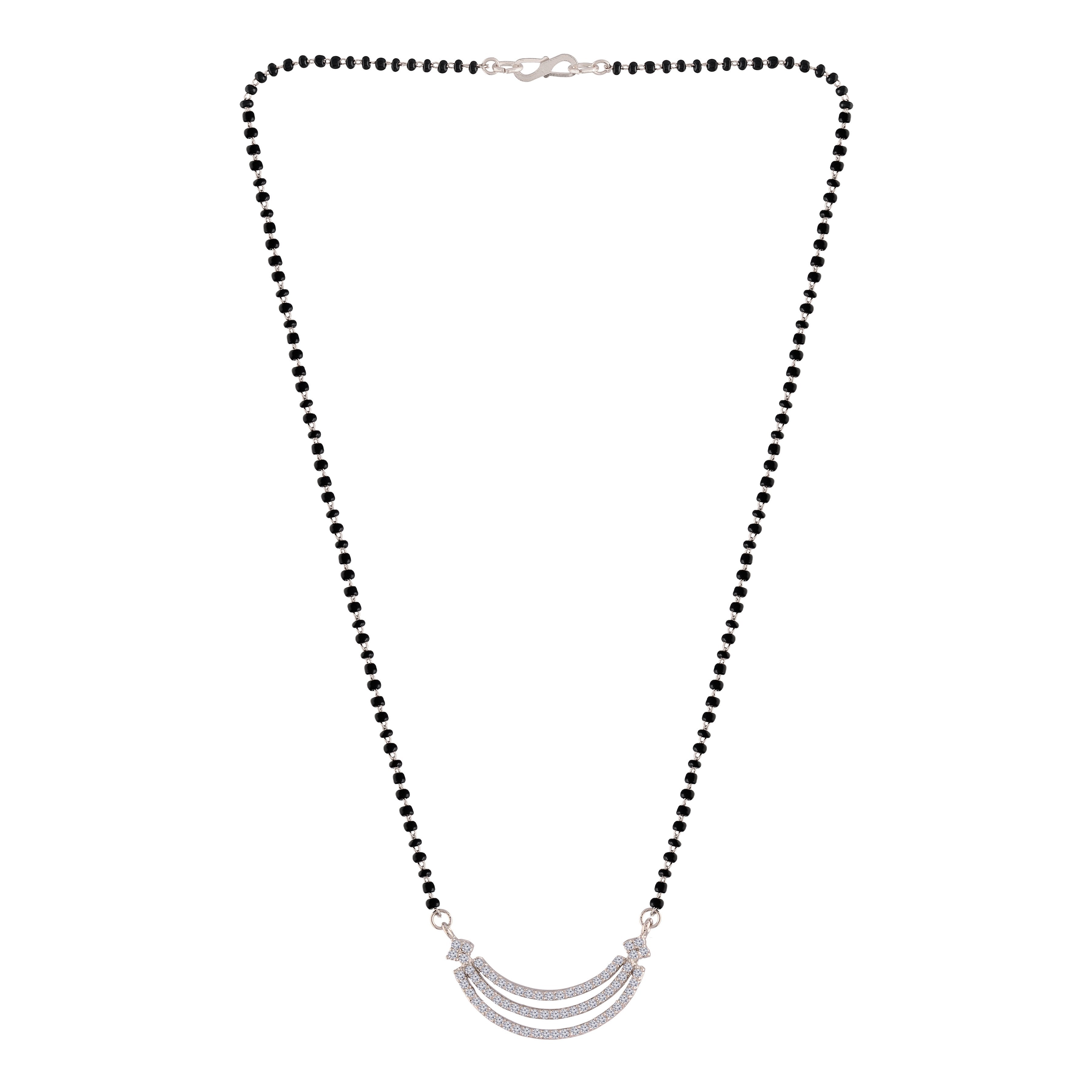 Women's 18k Rhodium Plated Pendant with Black Bead Chain Mangalsutra