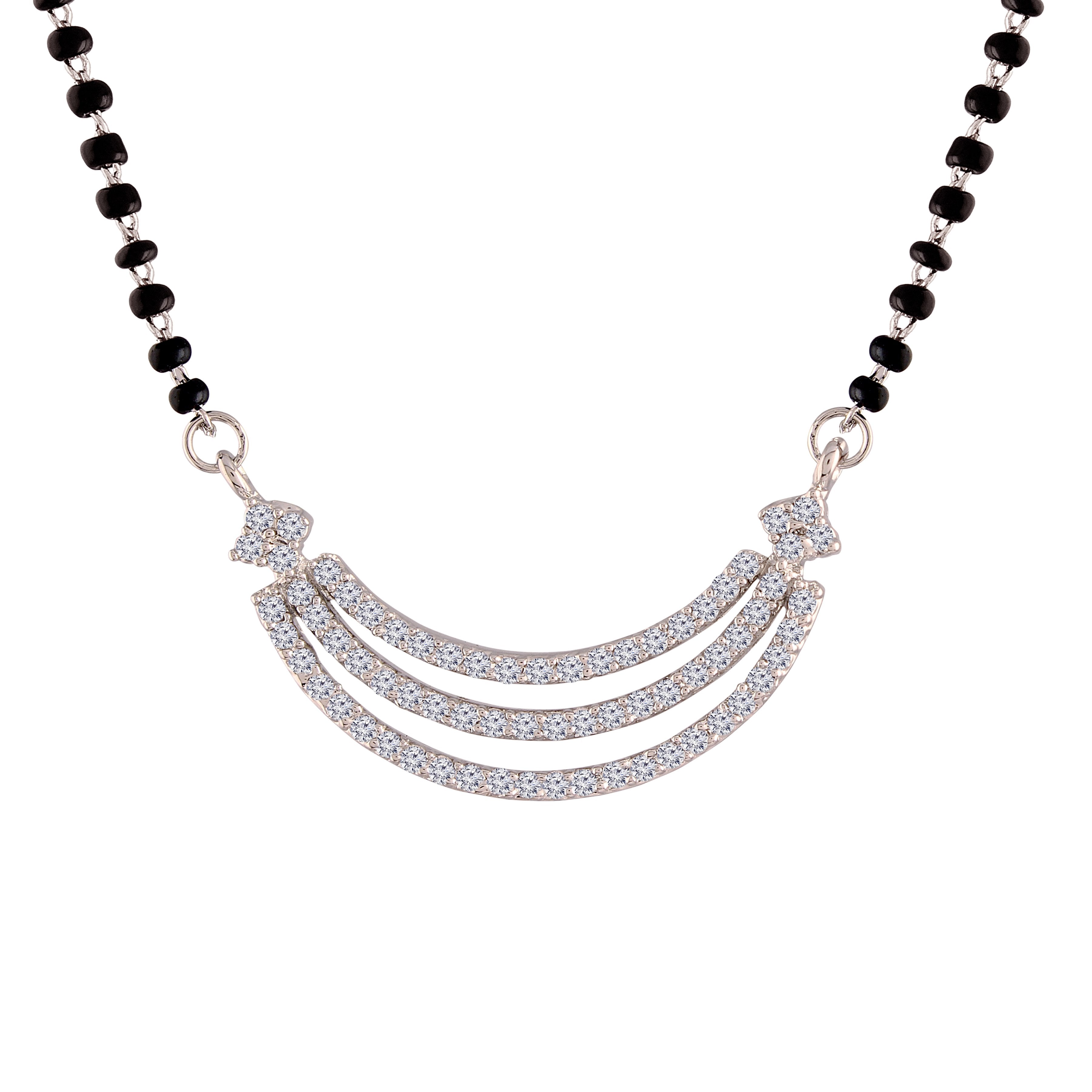 Women's 18k Rhodium Plated Pendant with Black Bead Chain Mangalsutra