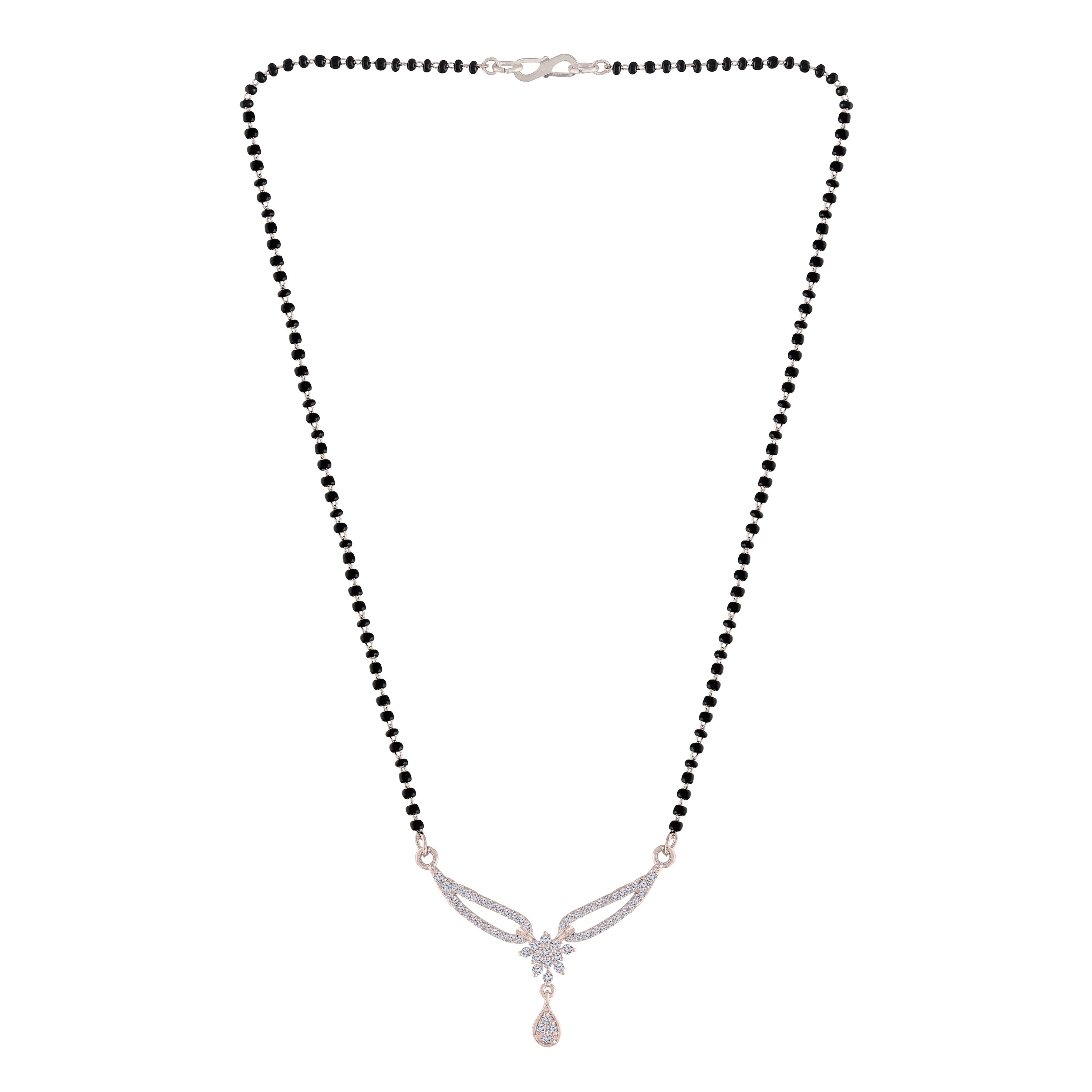 Women's 18k Rhodium Plated Pendant with Black Bead Chain Mangalsutra