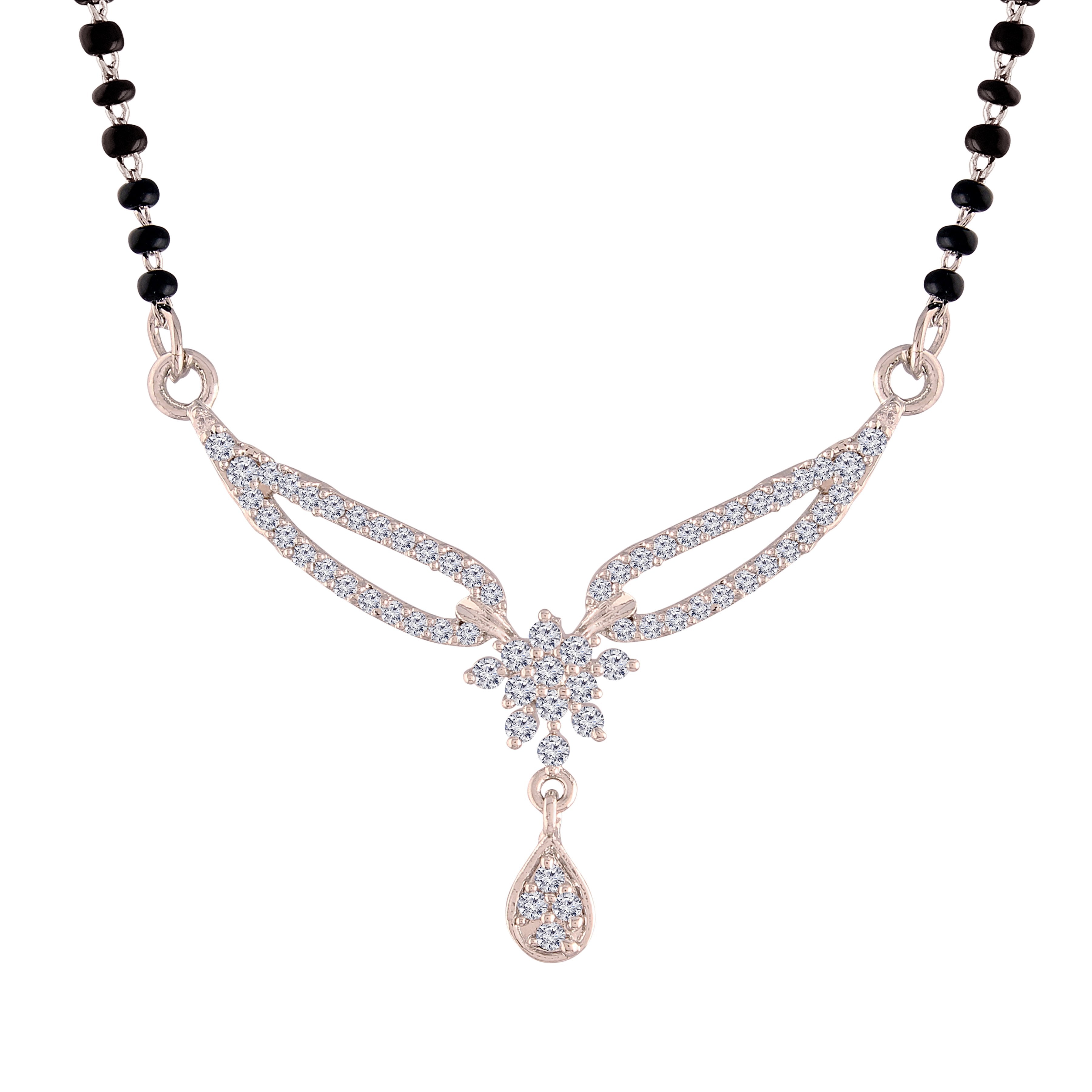 Women's 18k Rhodium Plated Pendant with Black Bead Chain Mangalsutra
