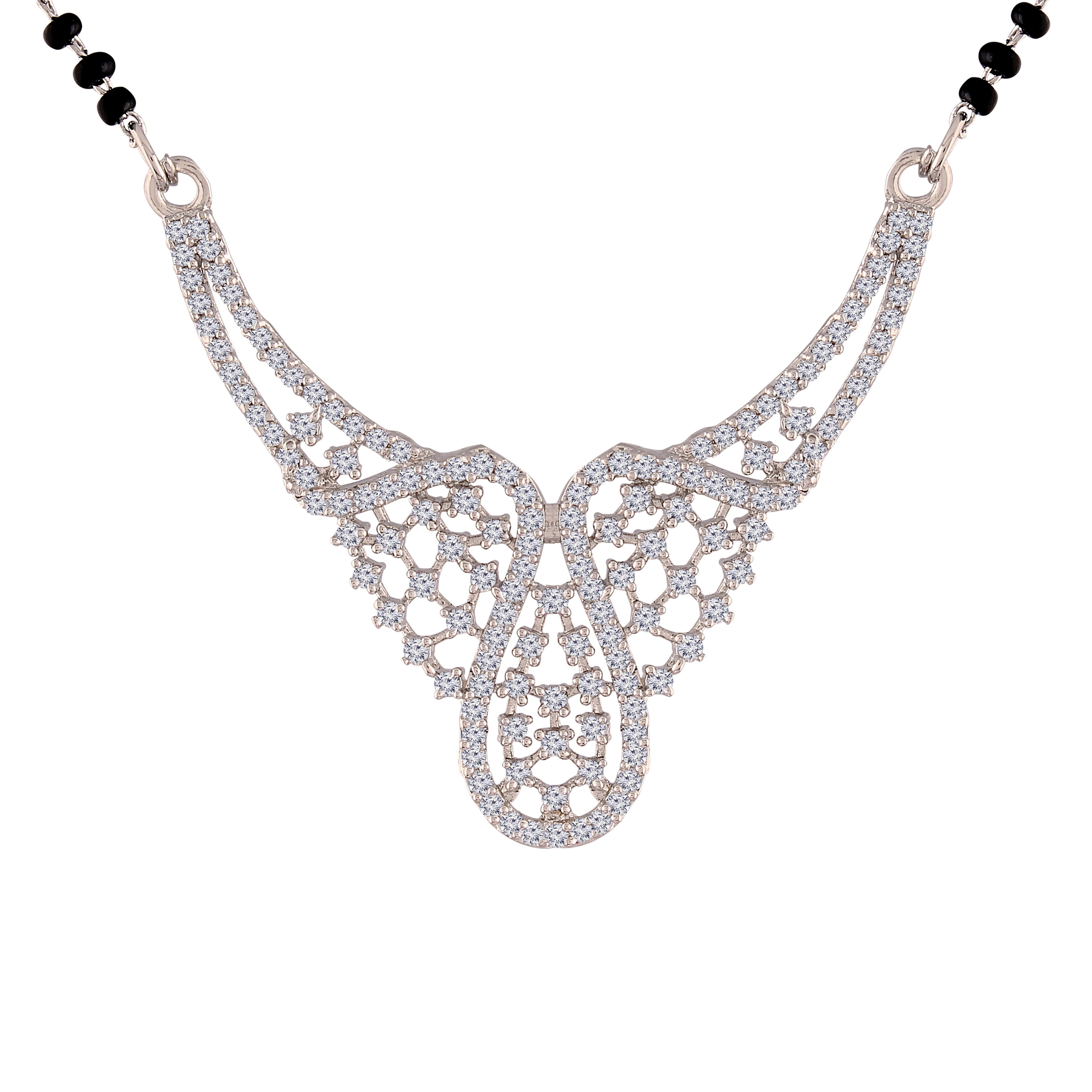 Women's 18k Rhodium Plated Pendant with Black Bead Chain Mangalsutra