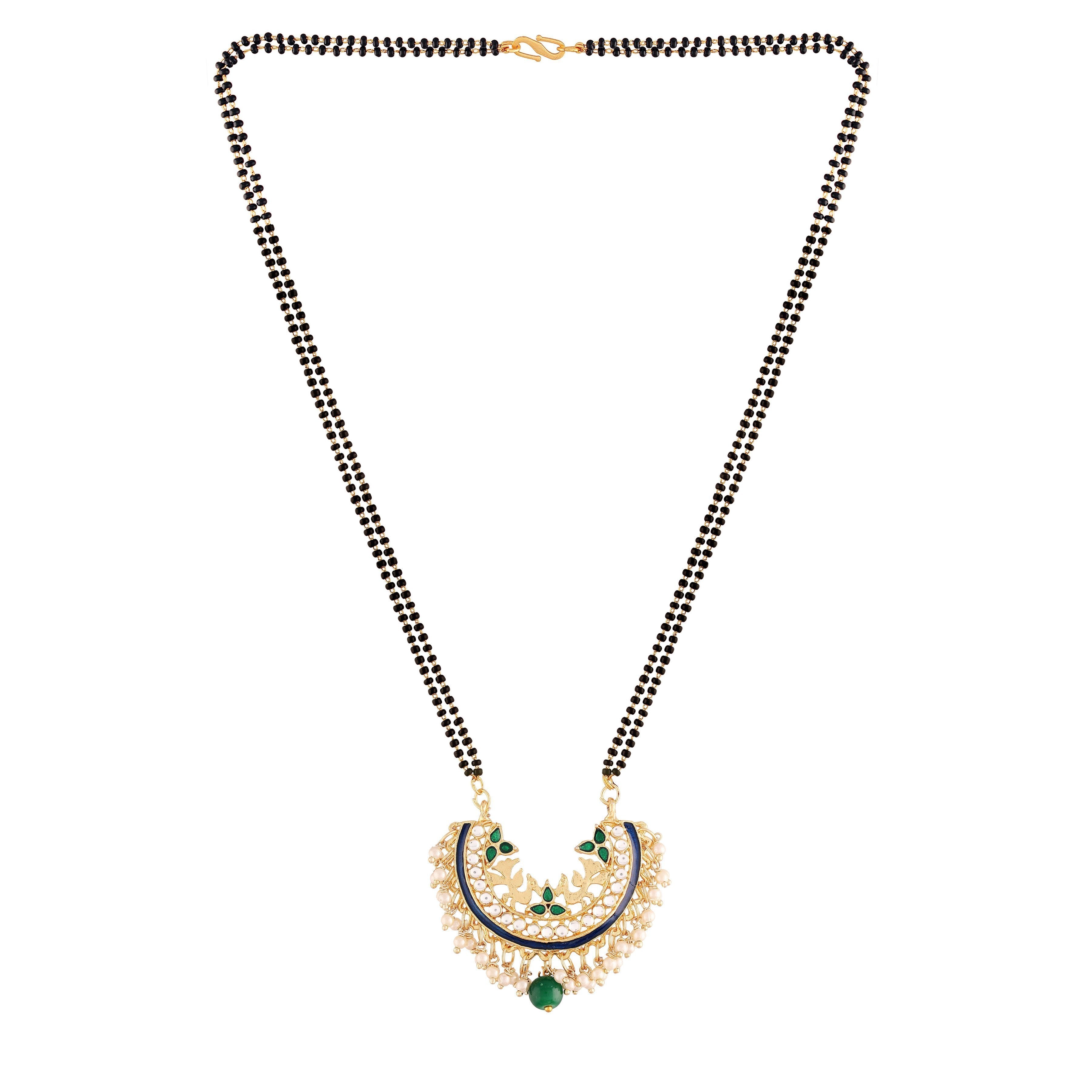 Women's 18k Gold Plated Traditional Meena Work Pearl Studded Pendant Mangalsutra
