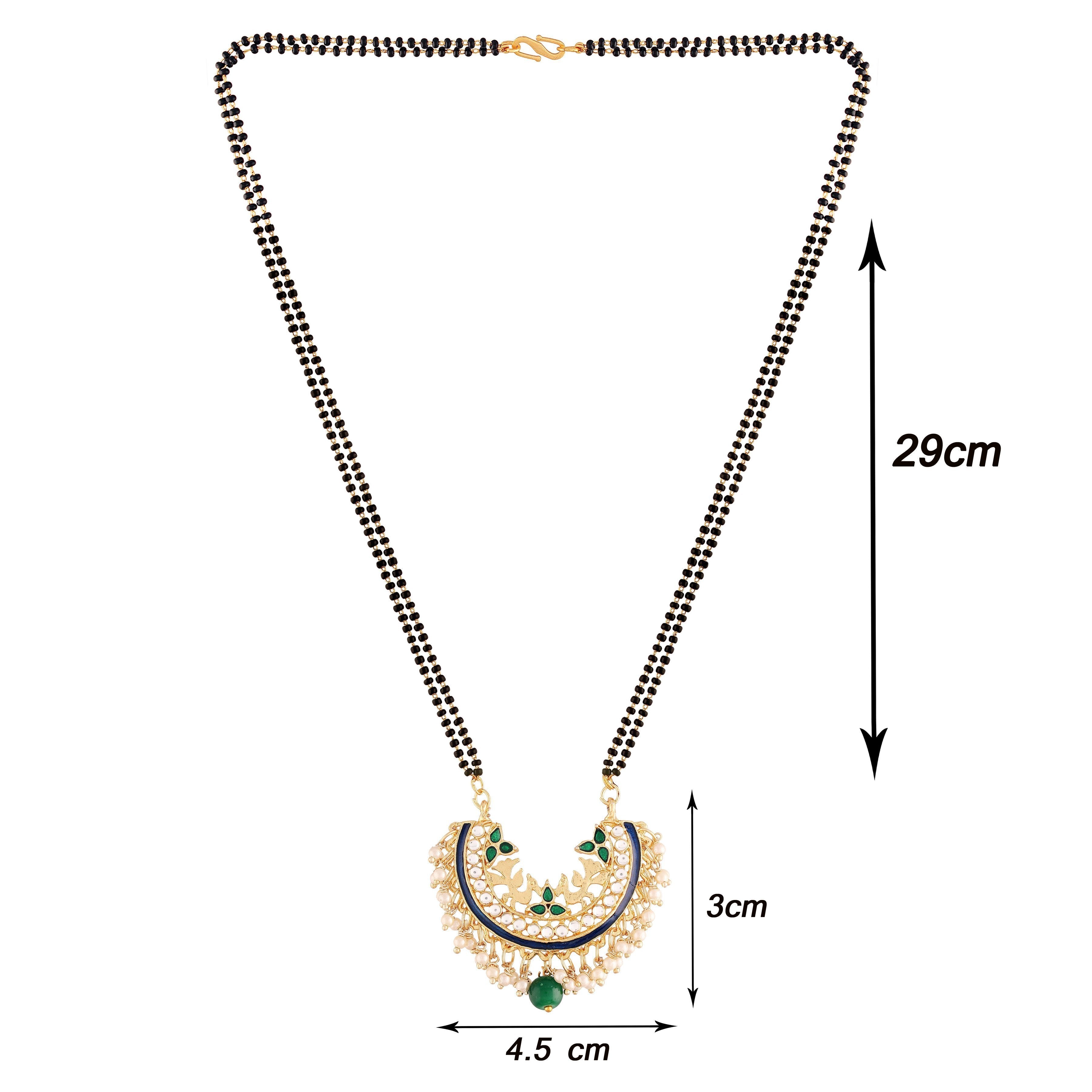 Women's 18k Gold Plated Traditional Meena Work Pearl Studded Pendant Mangalsutra