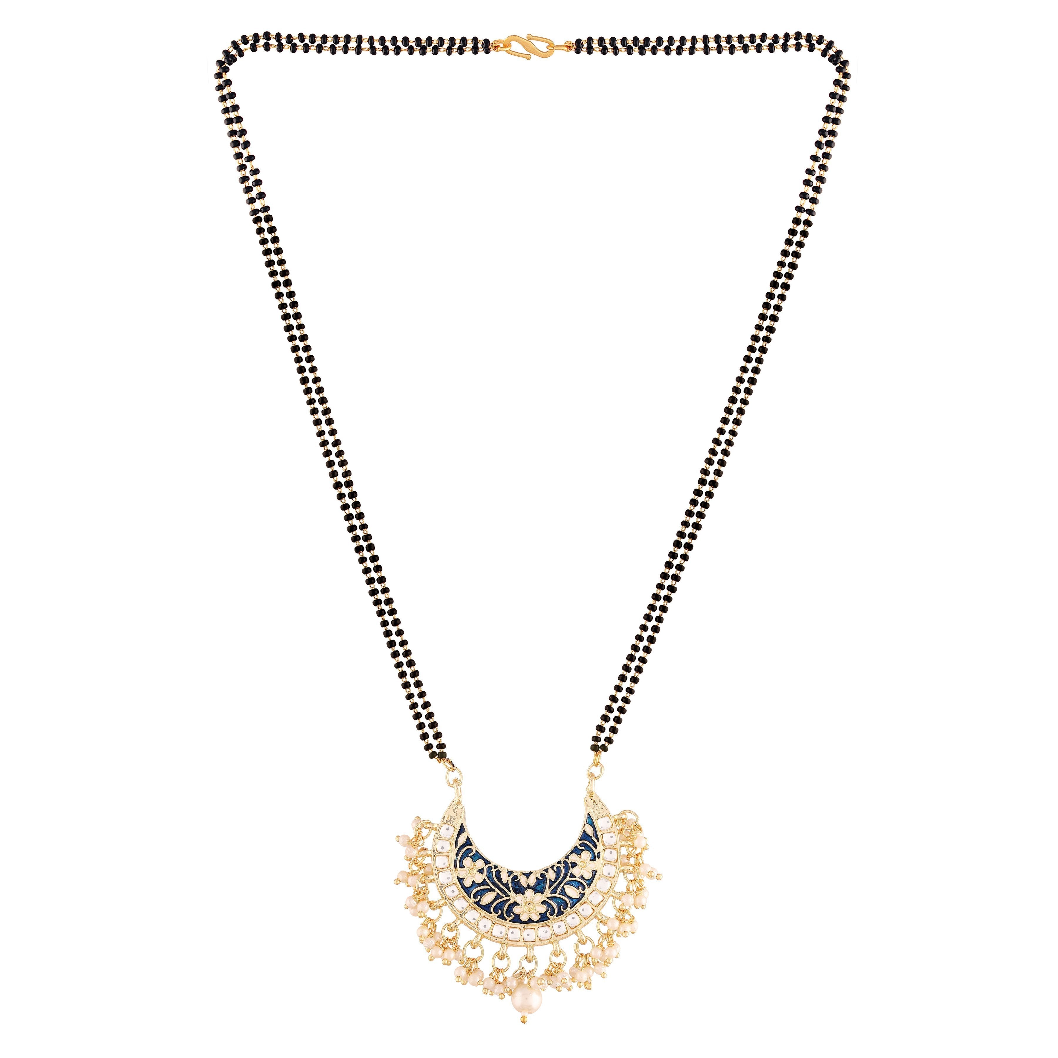 Women's 18k Gold Plated Traditional Meena Work Pearl Studded Pendant Mangalsutra