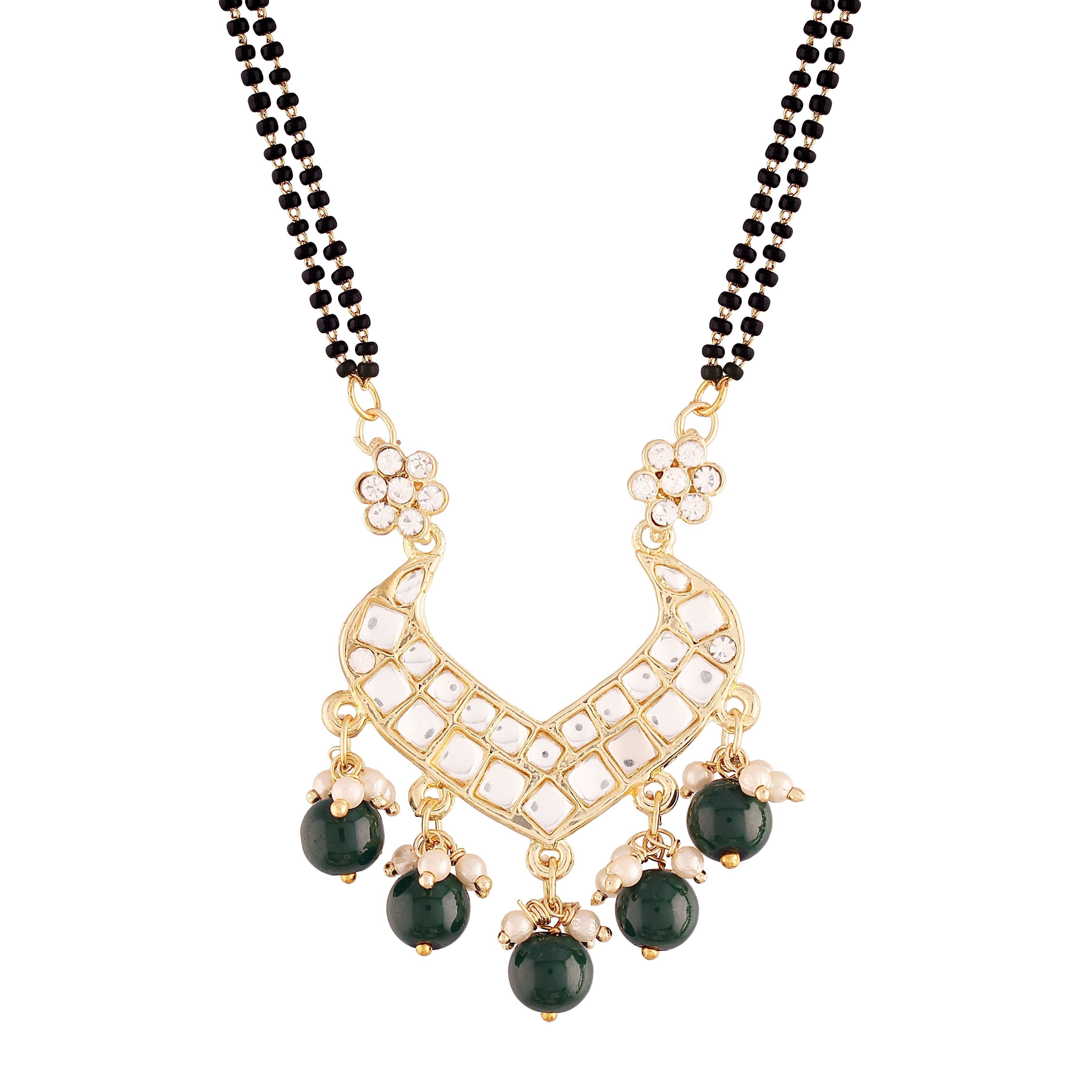 Women's 18k Gold Plated Traditional Pearl Beads Studded Pendant Mangalsutra