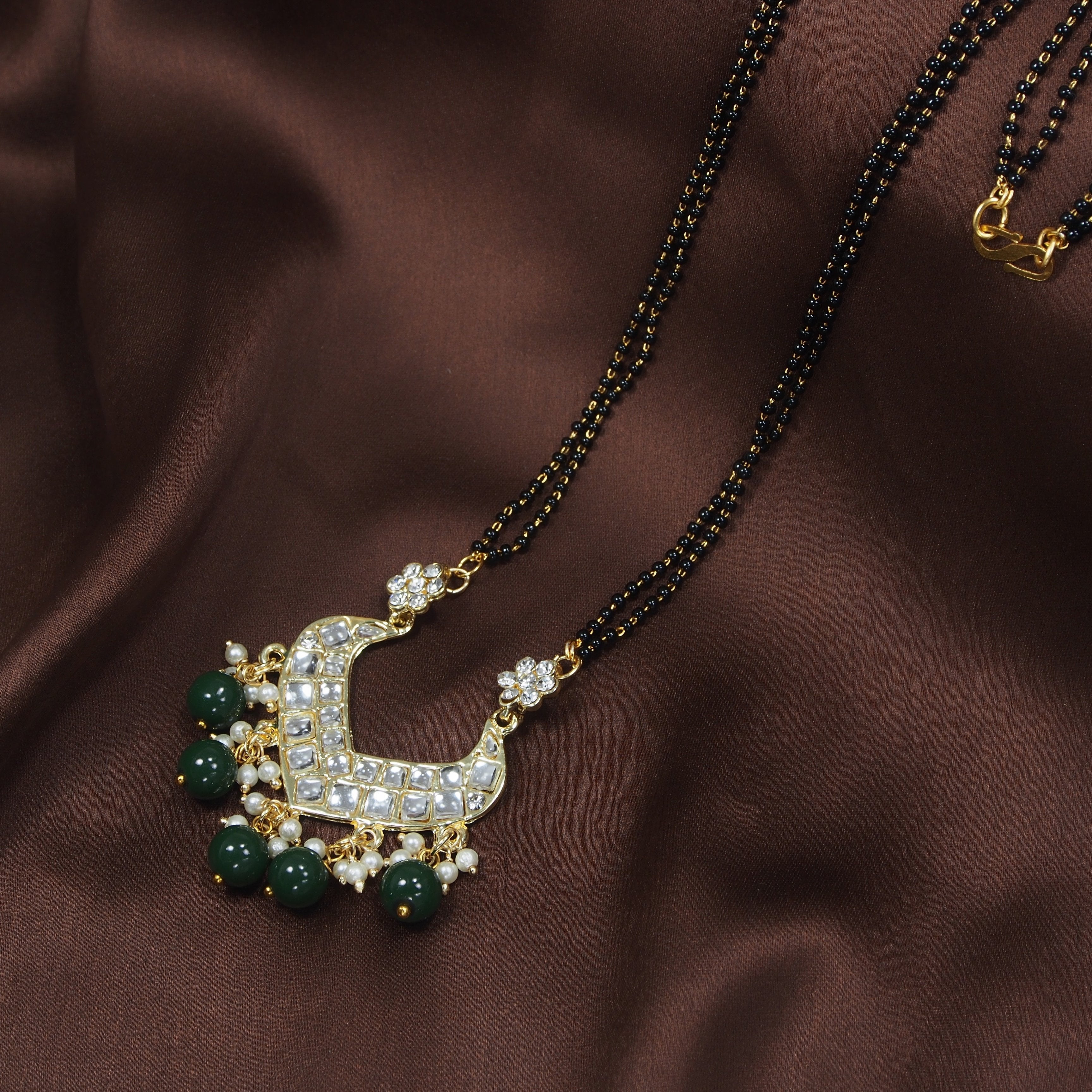 Women's 18k Gold Plated Traditional Pearl Beads Studded Pendant Mangalsutra