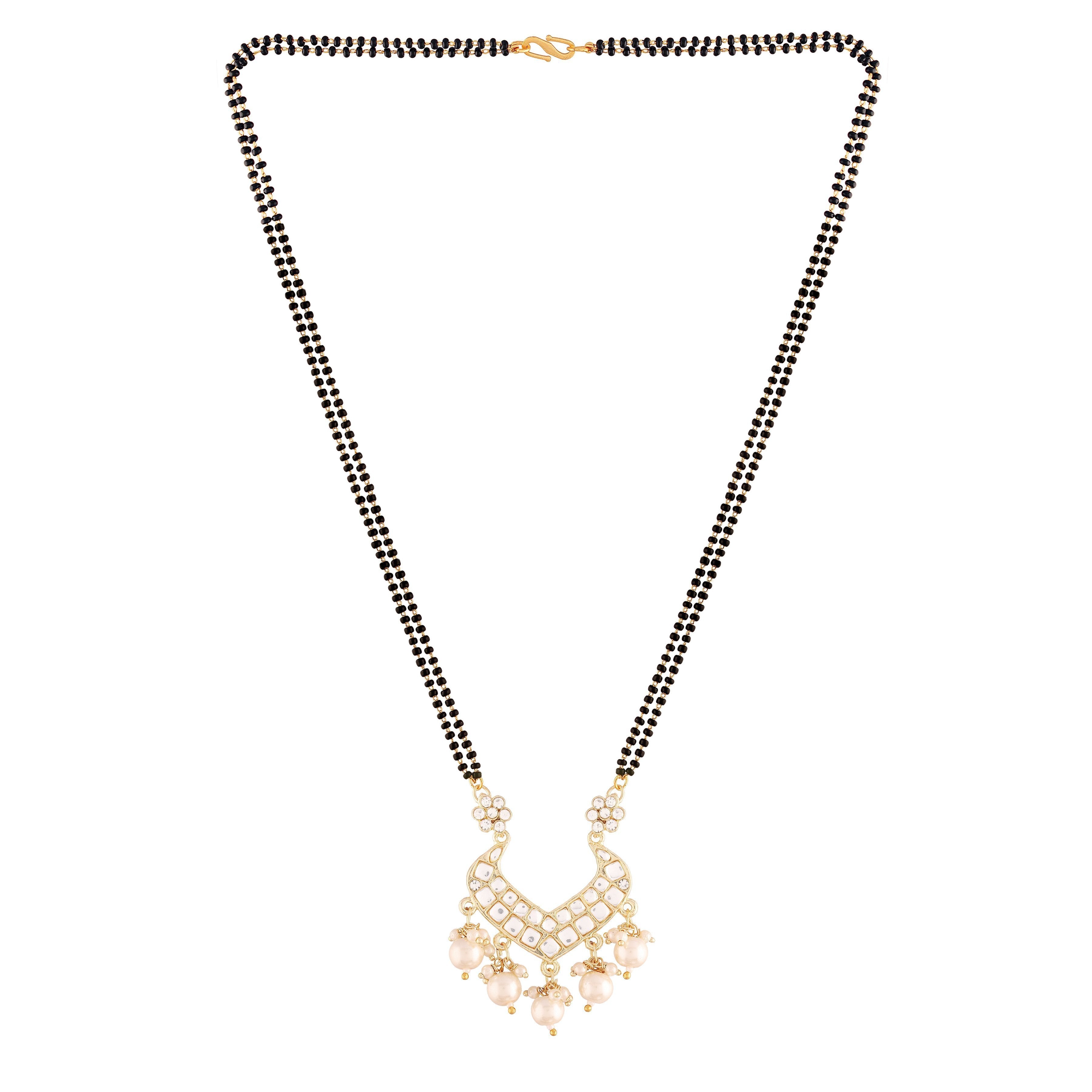 Women's 18k Gold Plated Traditional Pearl Beads Studded Pendant Mangalsutra