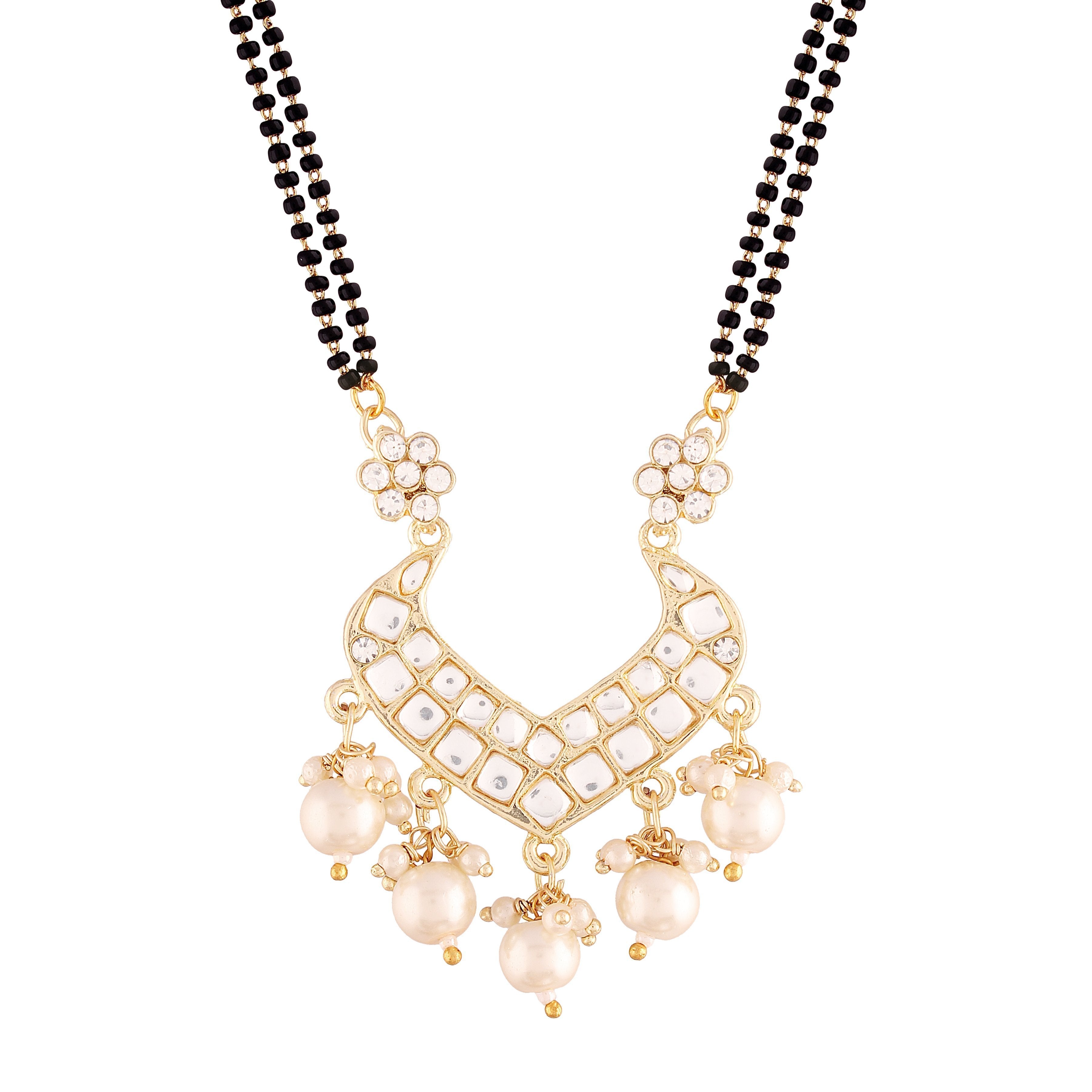 Women's 18k Gold Plated Traditional Pearl Beads Studded Pendant Mangalsutra