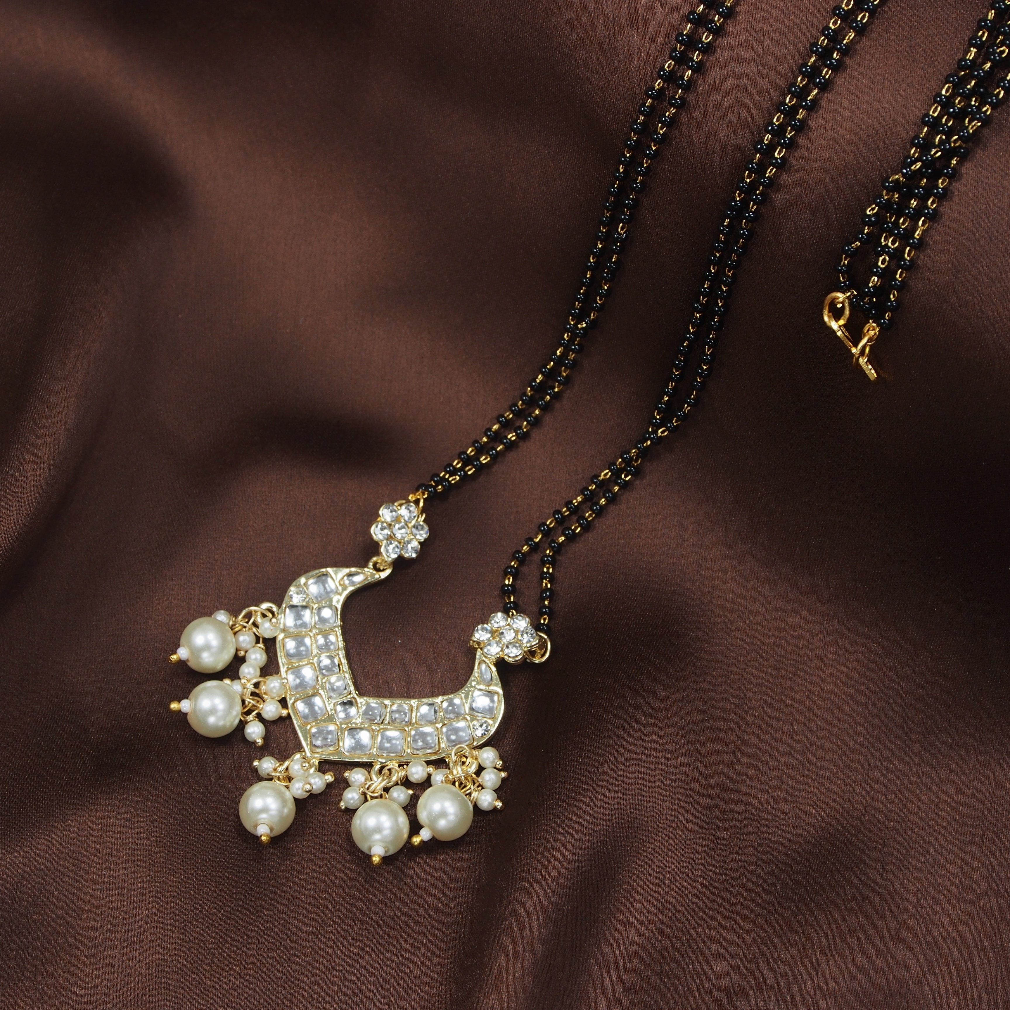 Women's 18k Gold Plated Traditional Pearl Beads Studded Pendant Mangalsutra