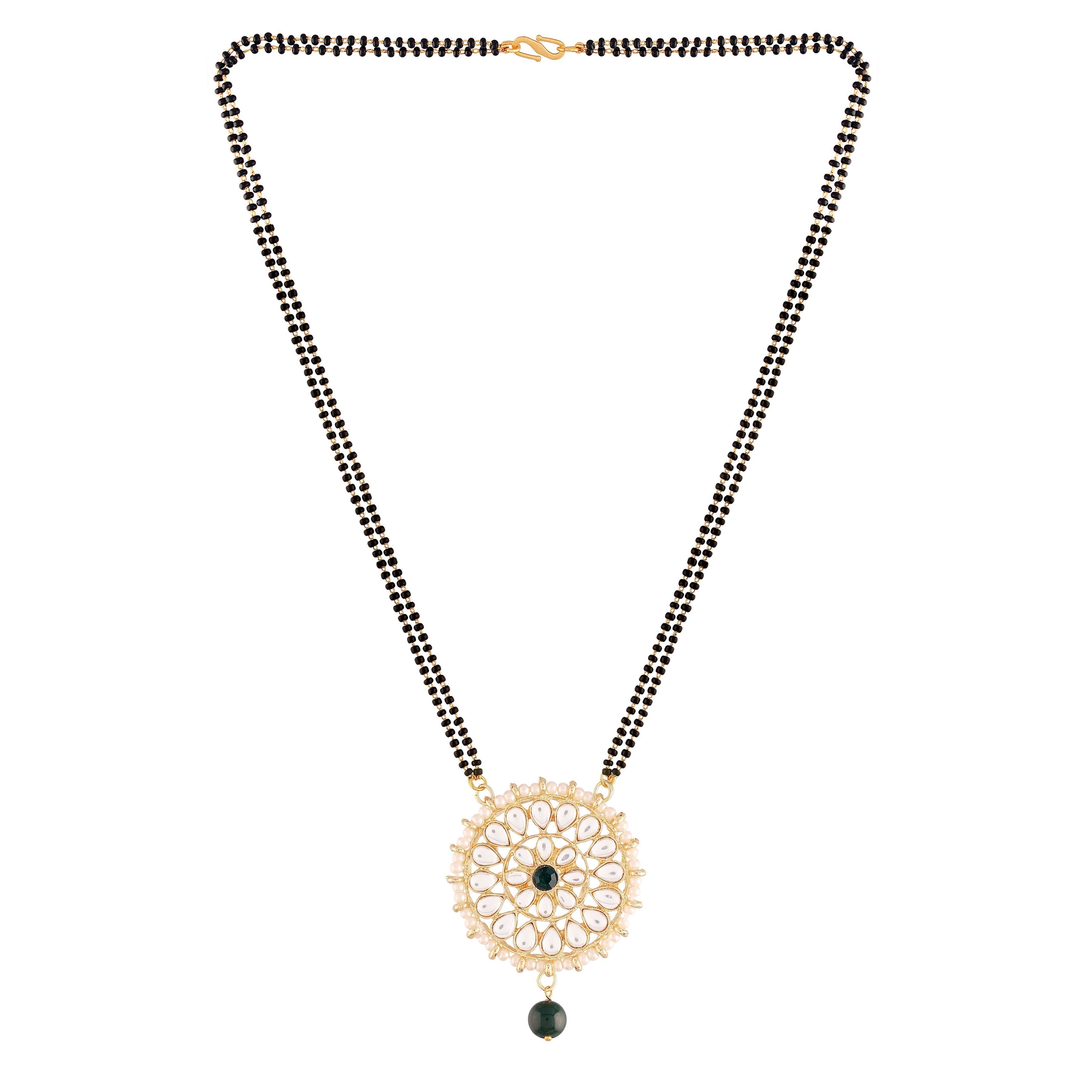 Women's 18k Gold Plated Traditional Pearl Kundan Studded Pendant Mangalsutra