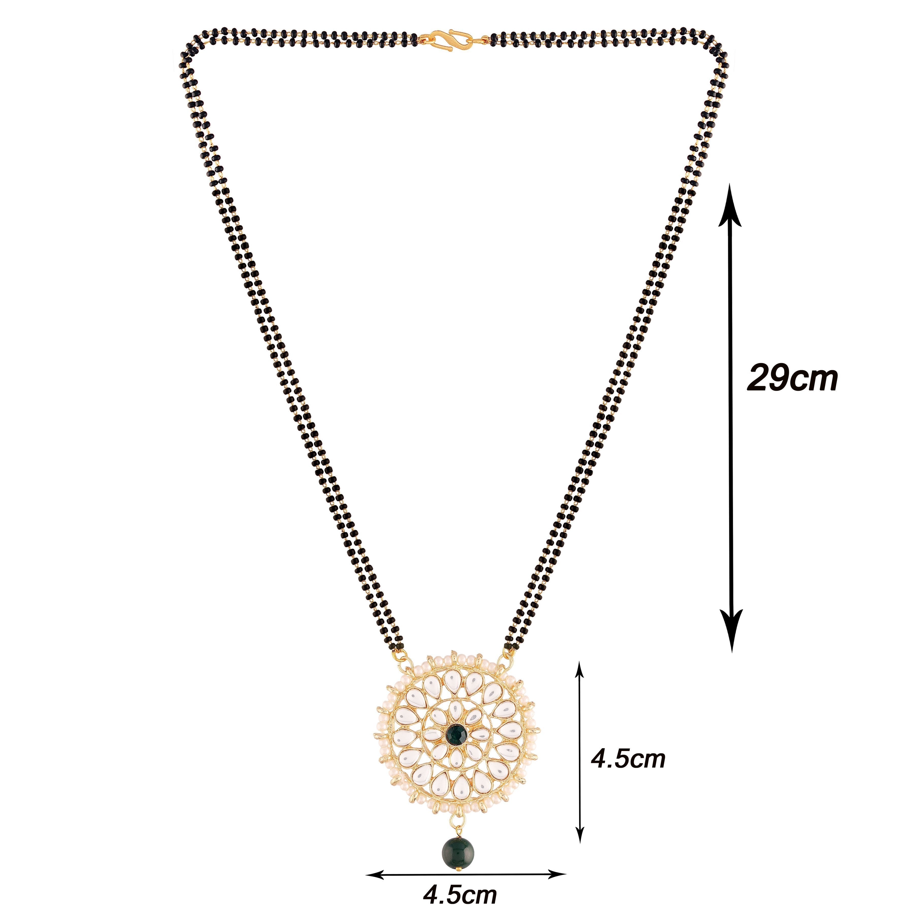 Women's 18k Gold Plated Traditional Pearl Kundan Studded Pendant Mangalsutra