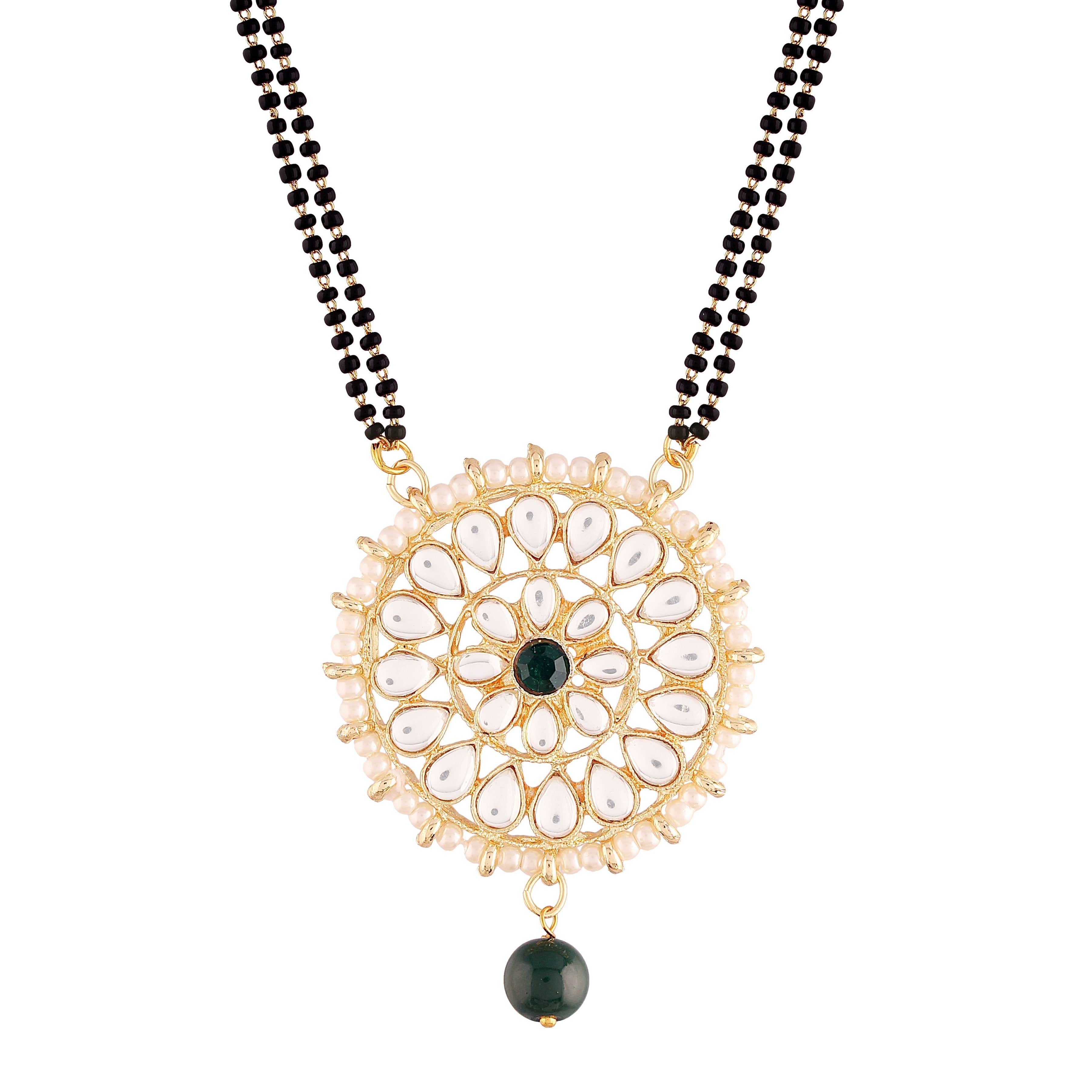 Women's 18k Gold Plated Traditional Pearl Kundan Studded Pendant Mangalsutra