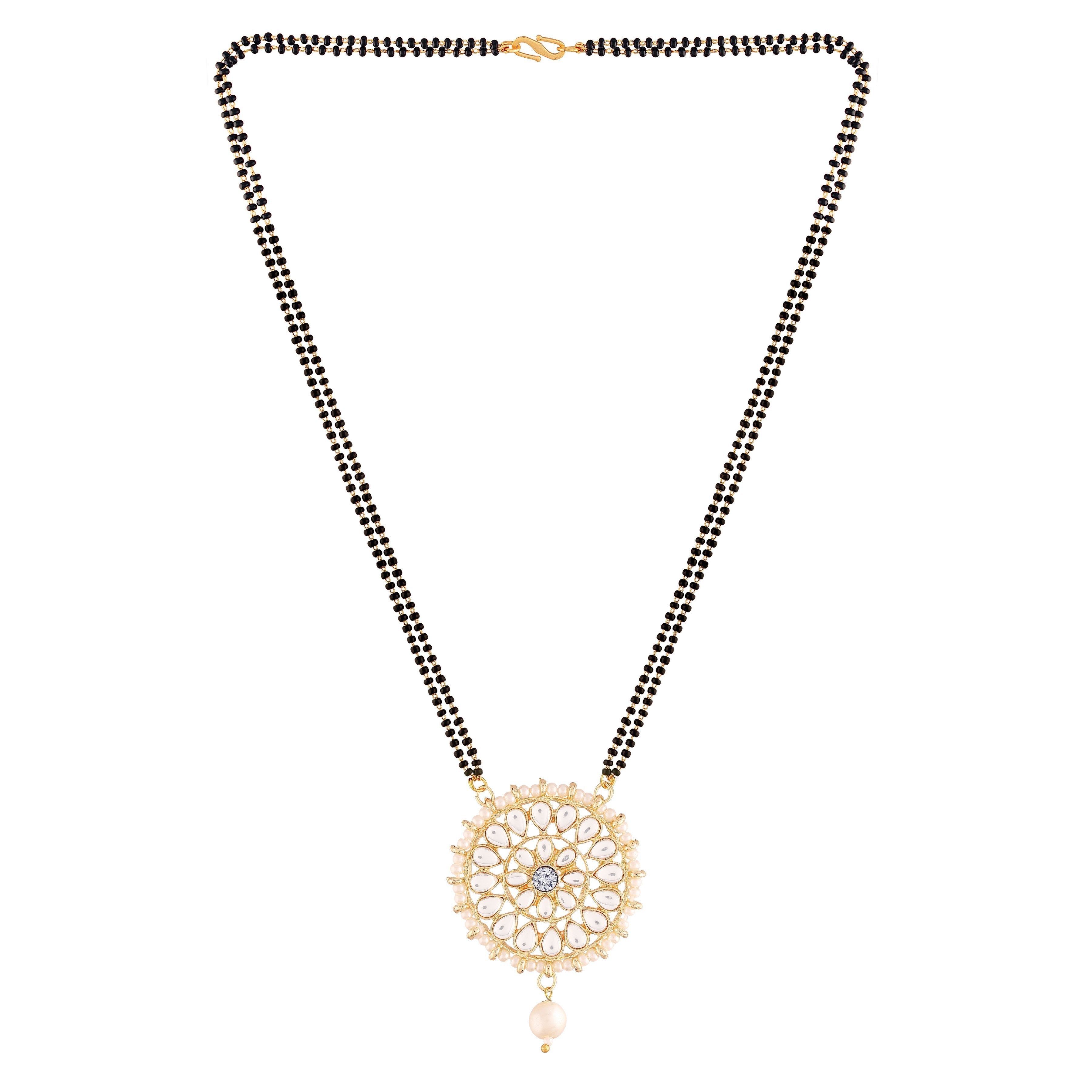 Women's 18k Gold Plated Traditional Pearl Kundan Studded Pendant Mangalsutra