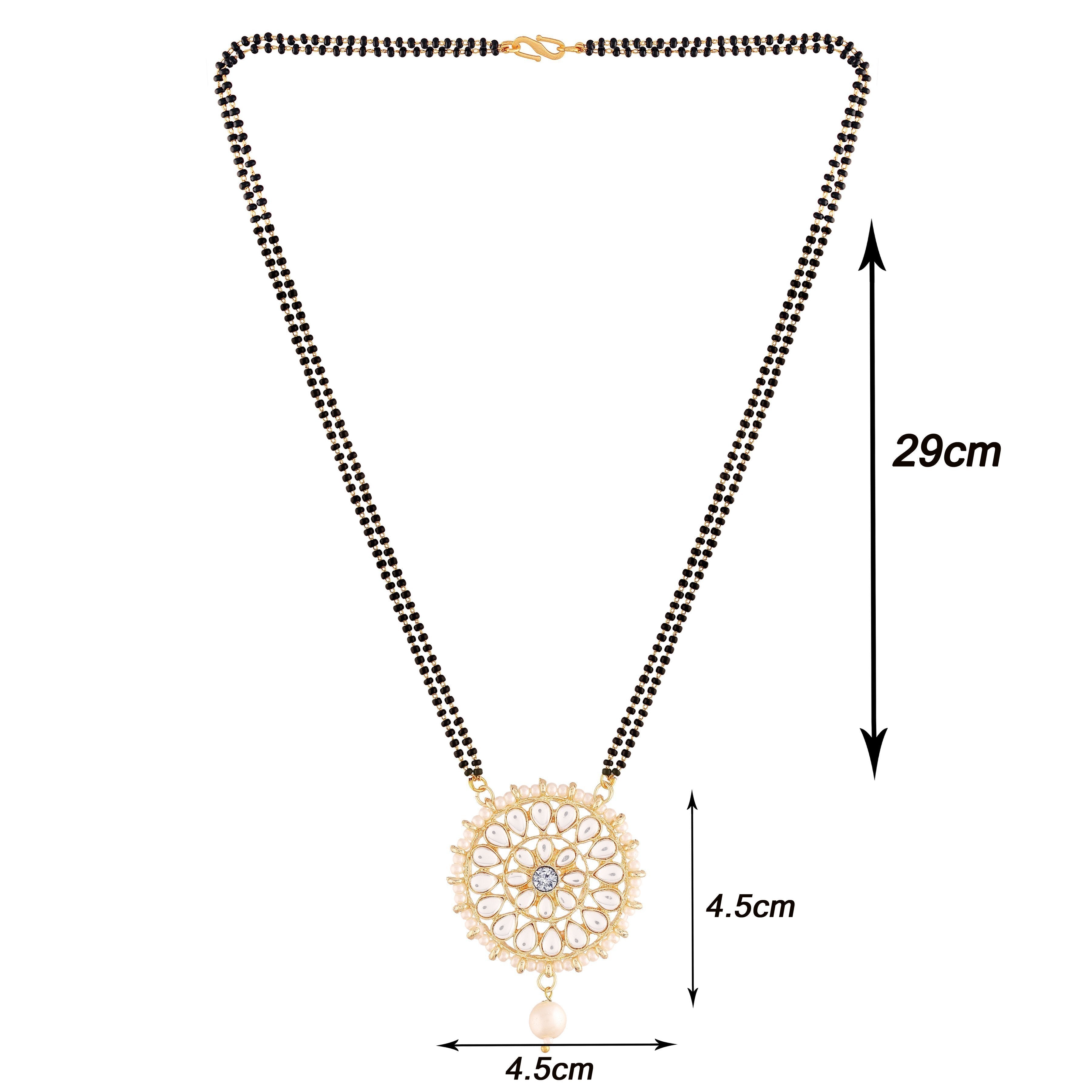 Women's 18k Gold Plated Traditional Pearl Kundan Studded Pendant Mangalsutra