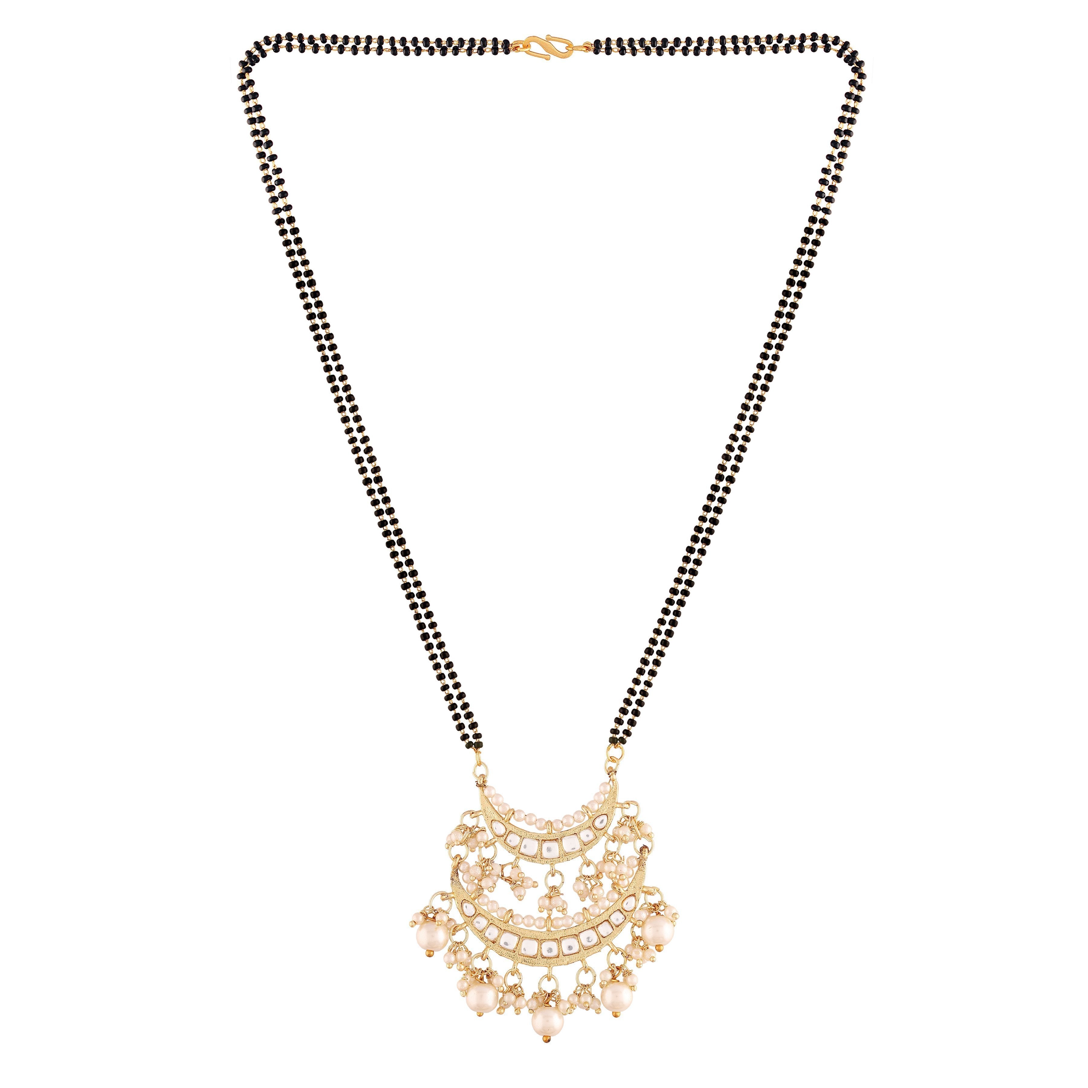 Women's 18k Gold Plated Traditional Pearl Kundan Studded Pendant Mangalsutra