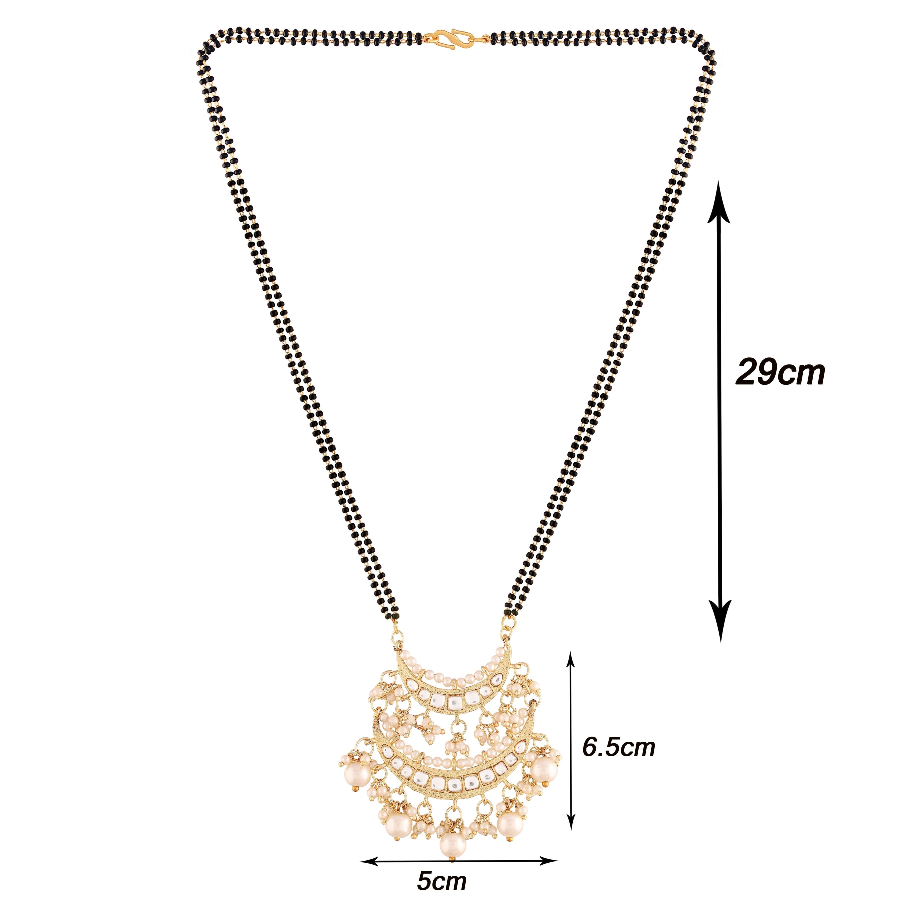 Women's 18k Gold Plated Traditional Pearl Kundan Studded Pendant Mangalsutra