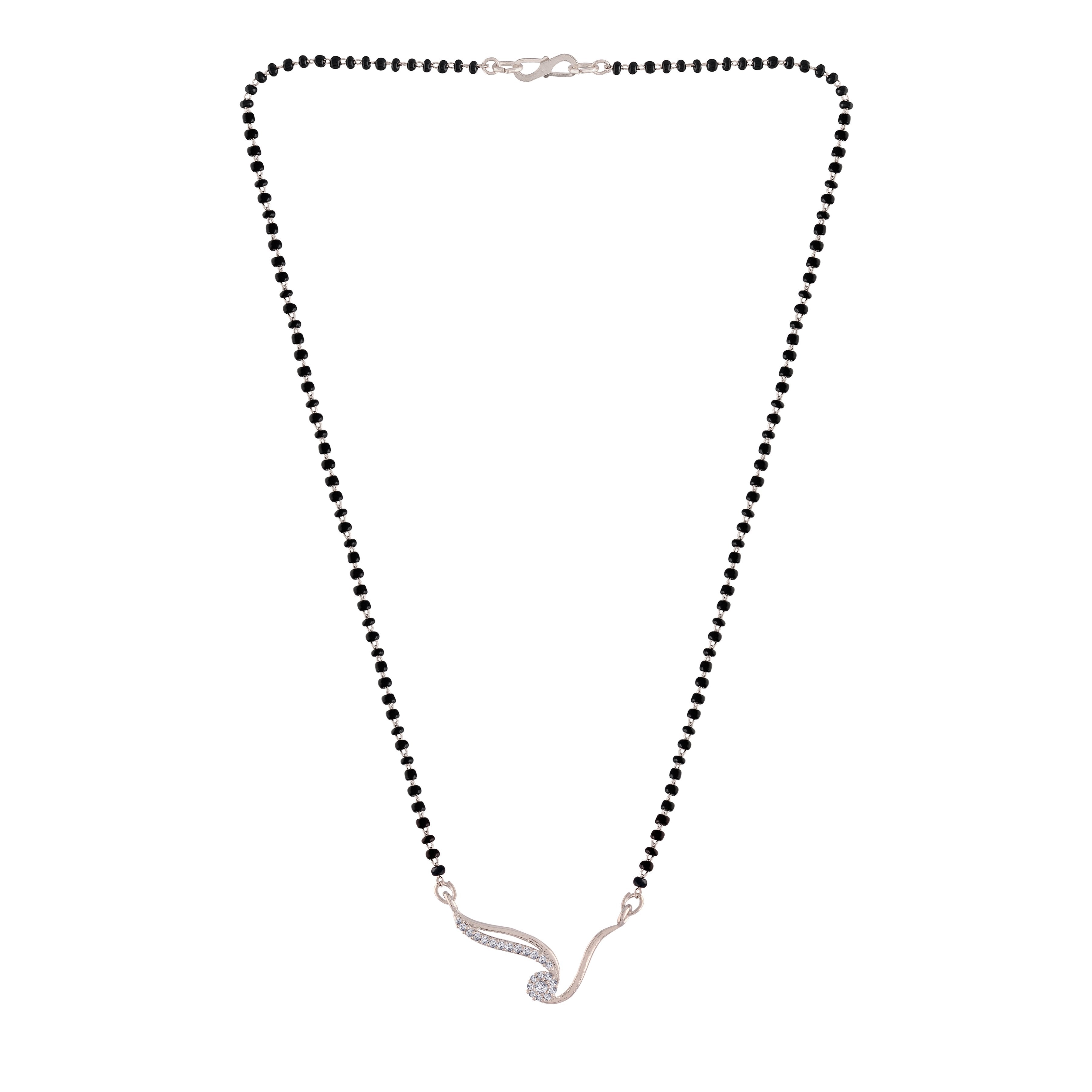 Women's 18k Rhodium Plated Pendant with Black Bead Chain Mangalsutra