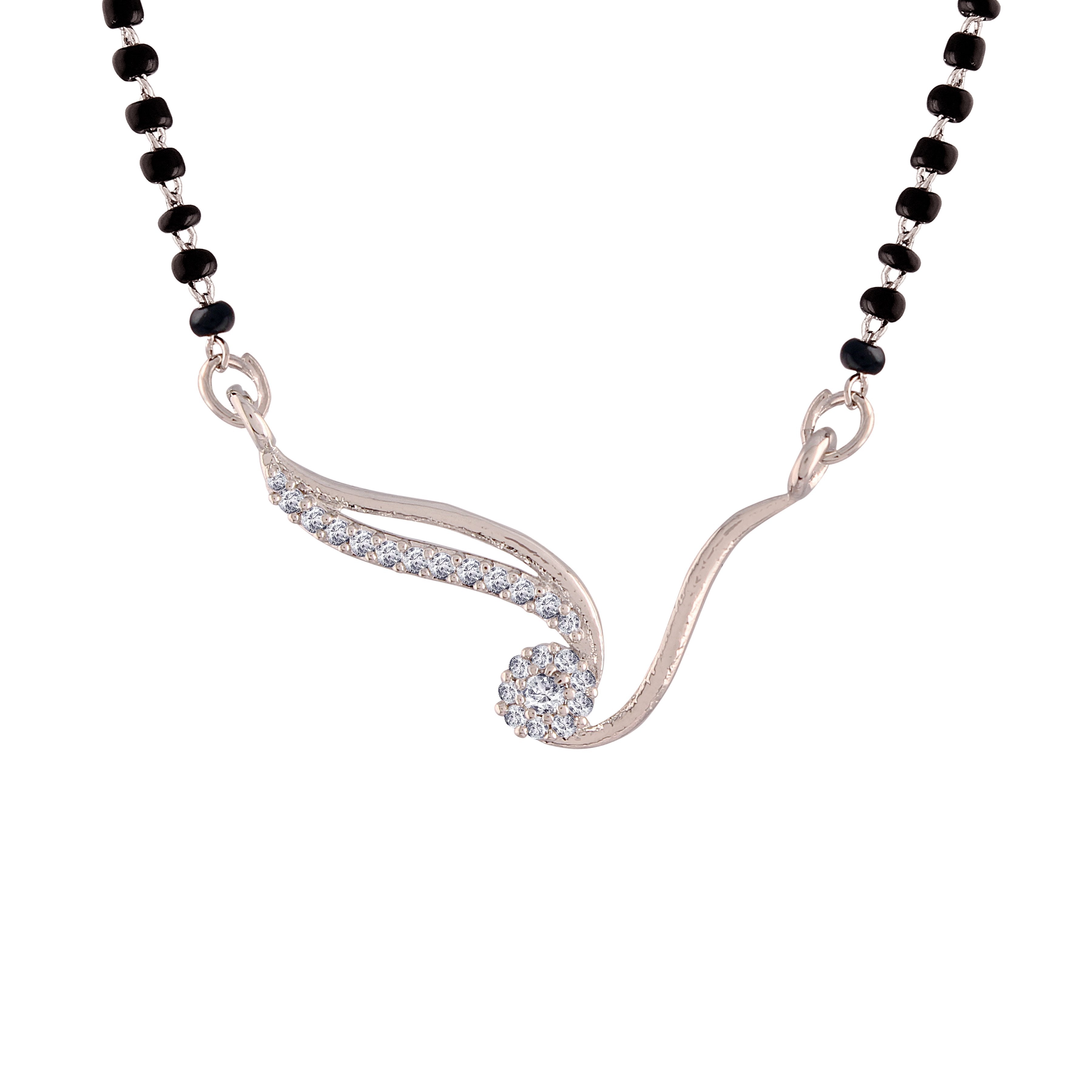 Women's 18k Rhodium Plated Pendant with Black Bead Chain Mangalsutra