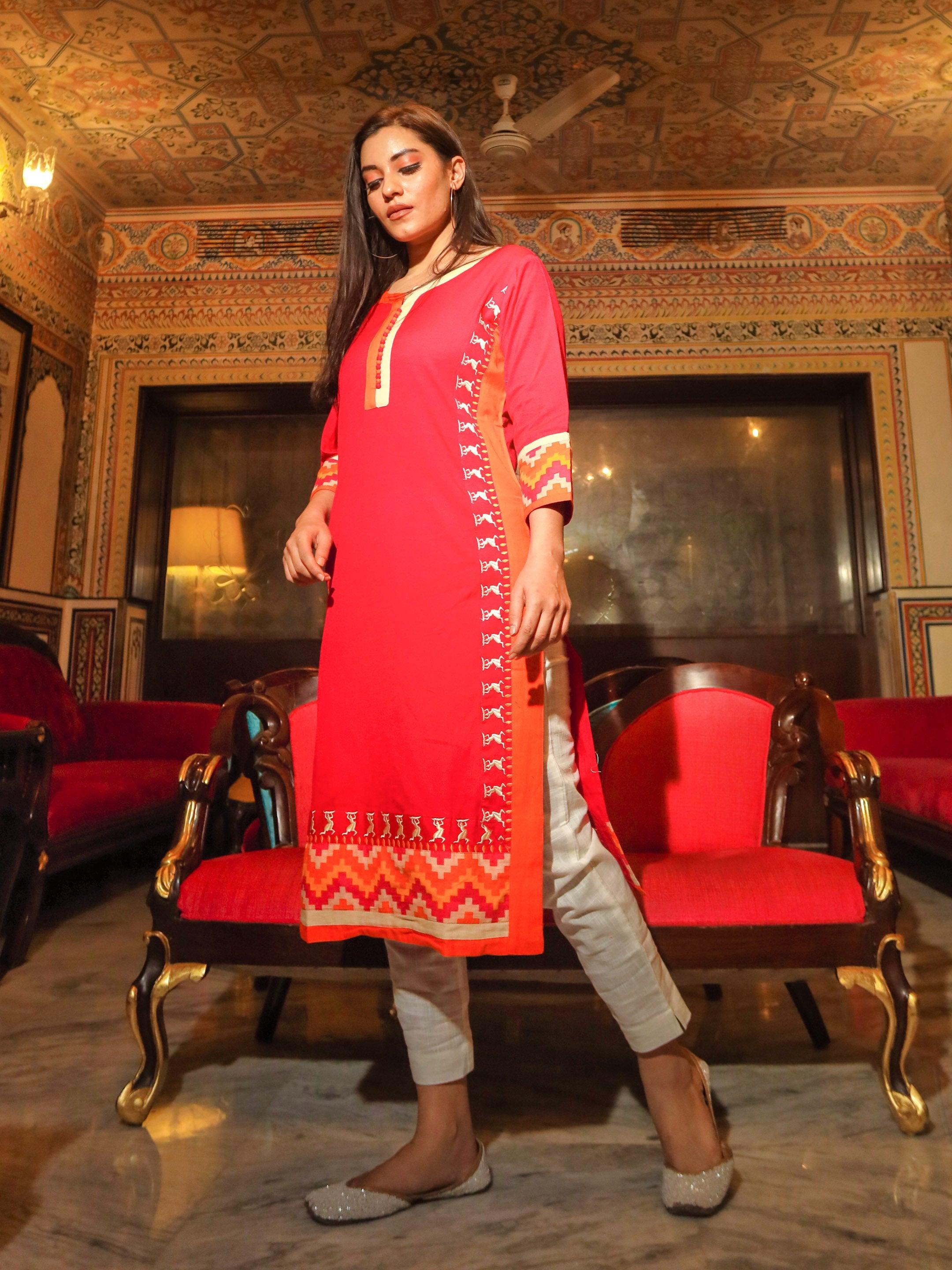 Women's Pink Flex Kurta - Taantav