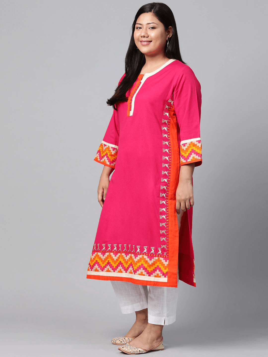 Women's Plus Size Pink Flex Kurta - Taantav