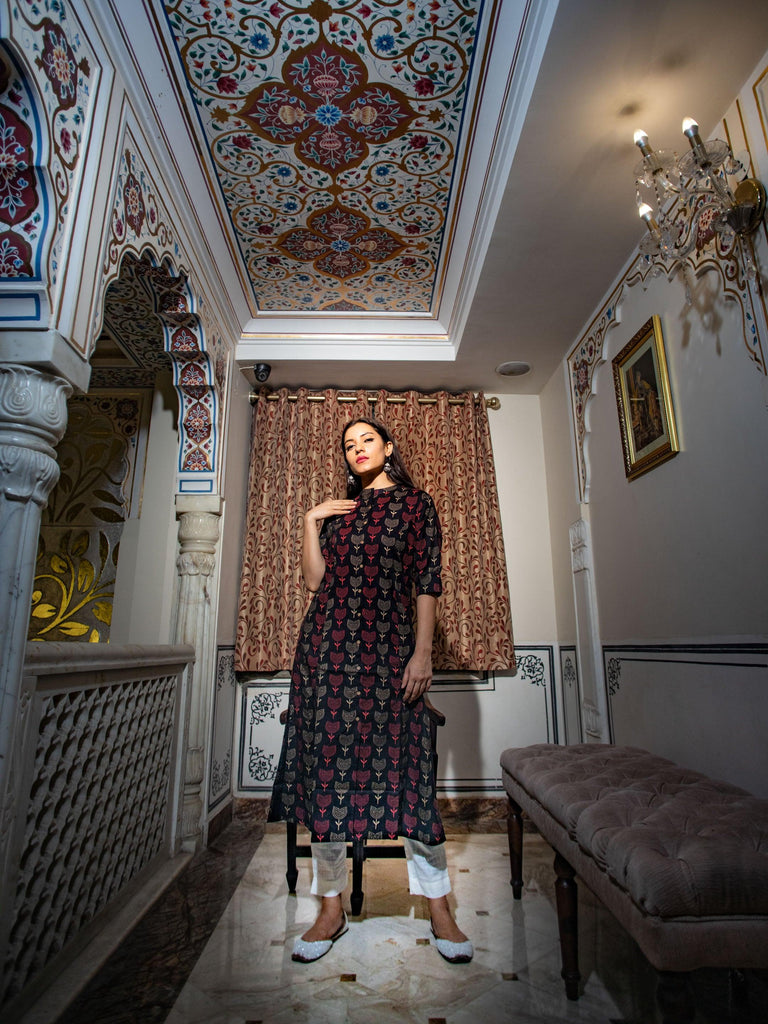Women's Black Cotton Flex A Line Kurta