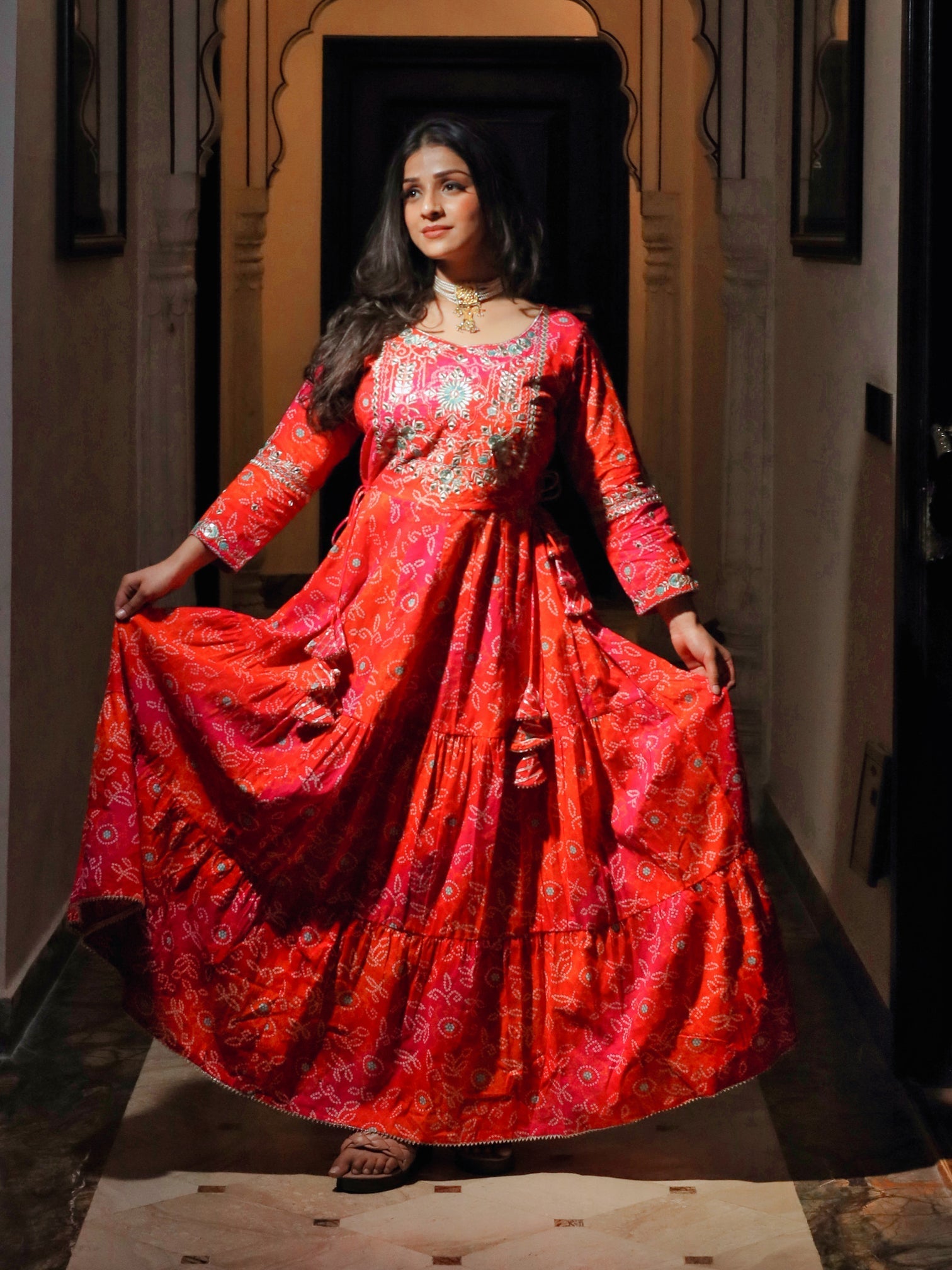 Women's Bandhej Printed Anarkali Kurta - Taantav