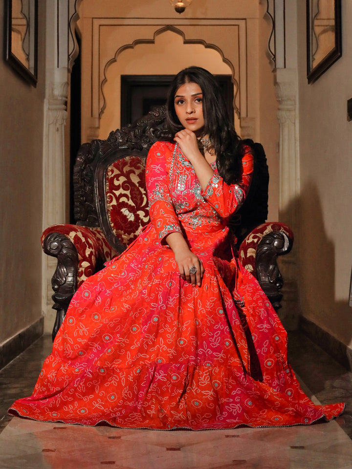 Women's Bandhej Printed Anarkali Kurta - Taantav