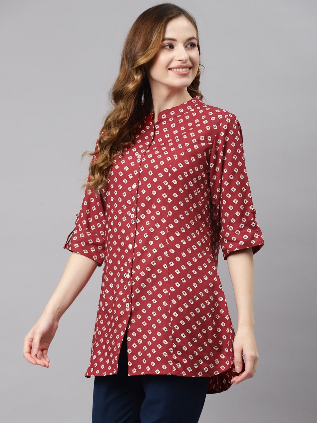 Women's Maroon Bandhani Print Top