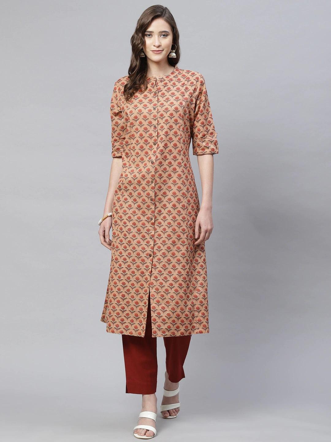 Women's Peach Cotton Flex Kurta - Taantav