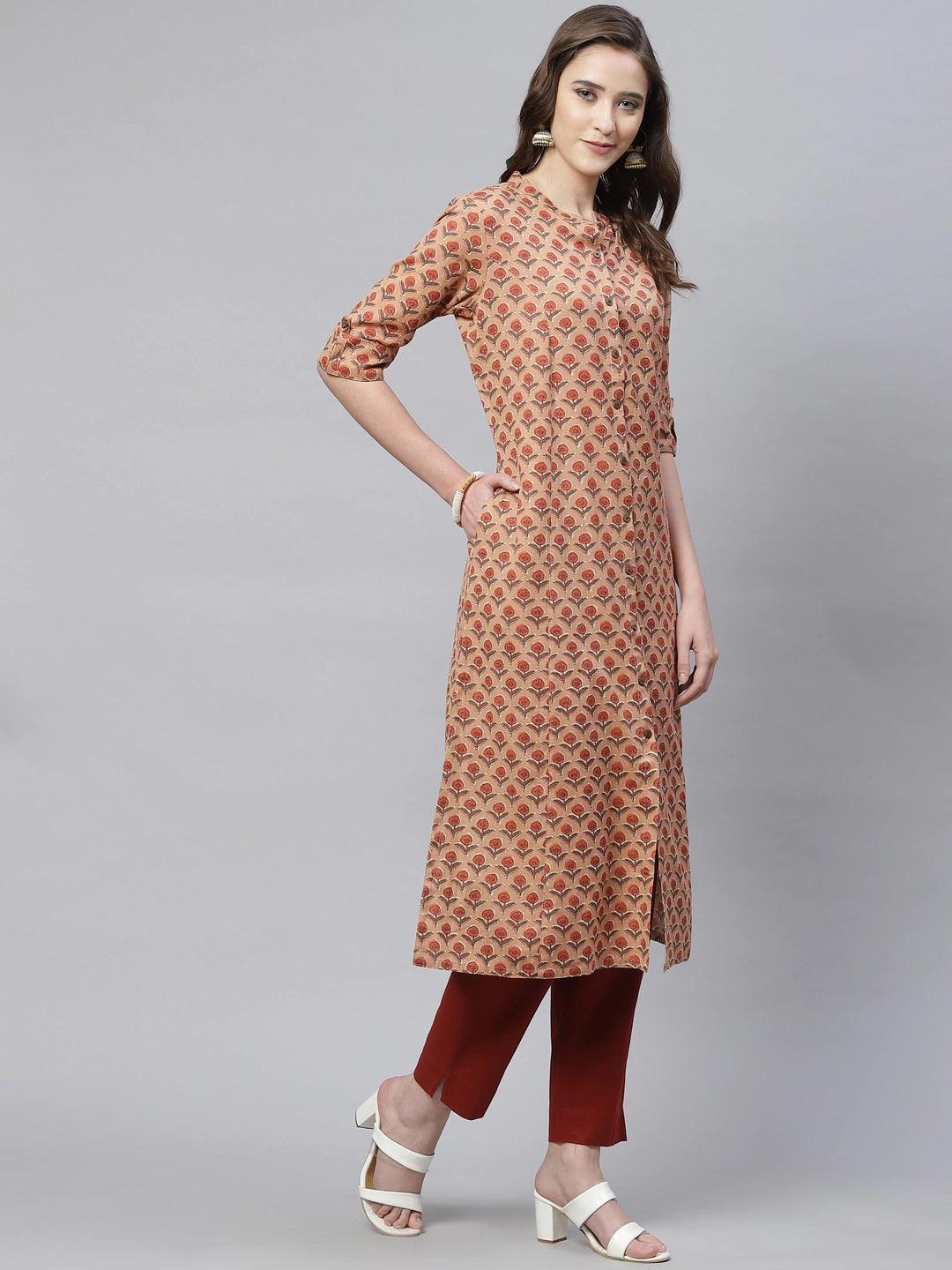 Women's Peach Cotton Flex Kurta - Taantav