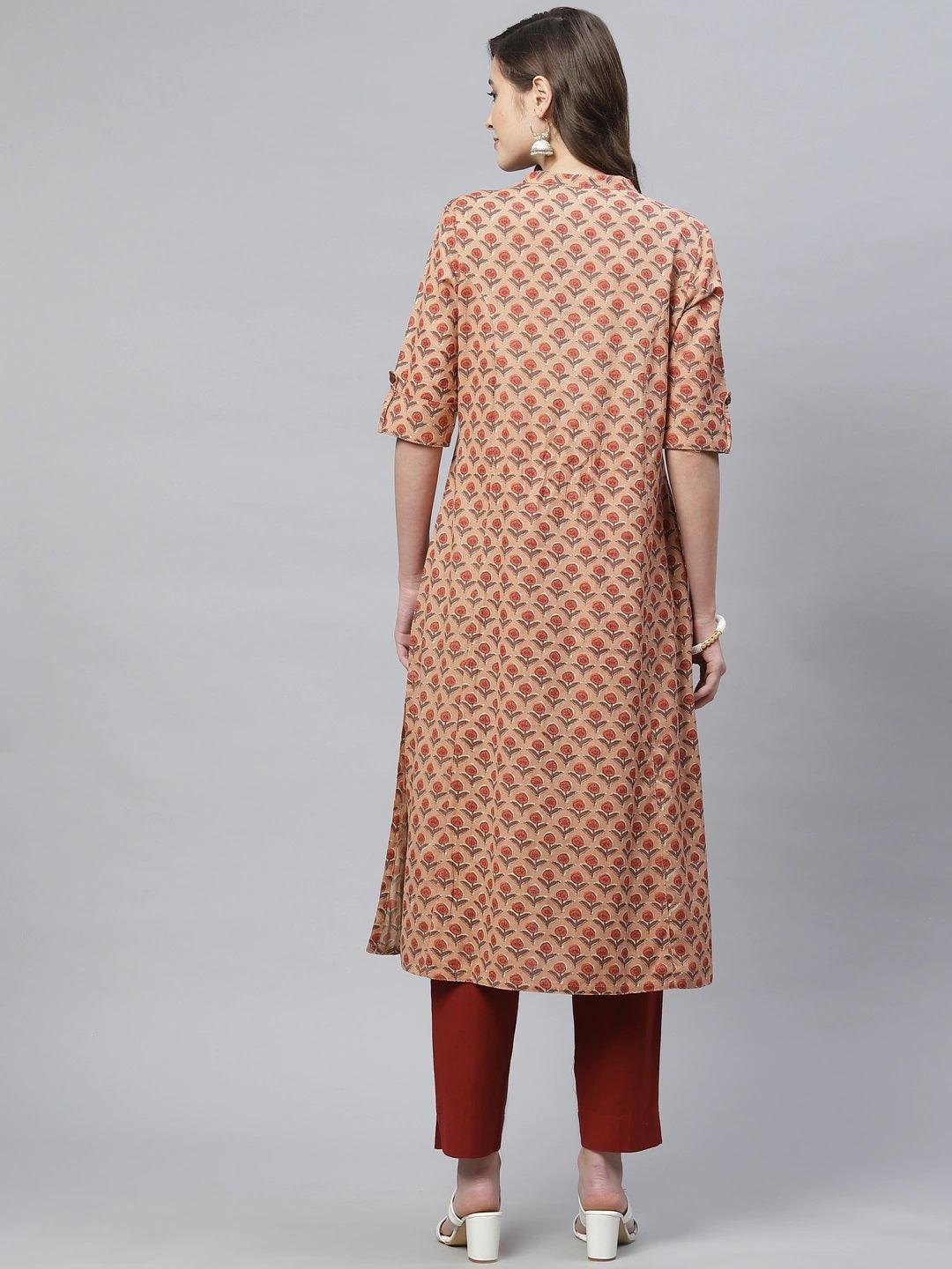 Women's Peach Cotton Flex Kurta - Taantav