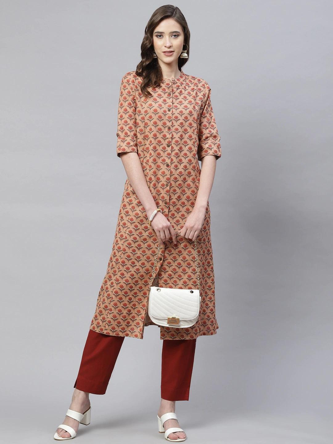 Women's Peach Cotton Flex Kurta - Taantav