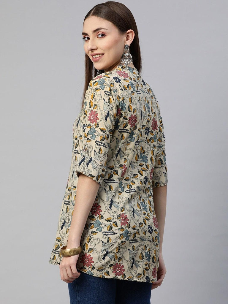 Women's Beige Multi Floral Rayon A-line Shirts Style Top